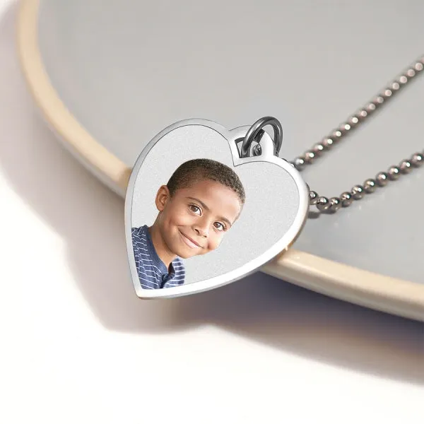 Stainless Steel Photo Engraved Heart Pendant with Chain Jewelry