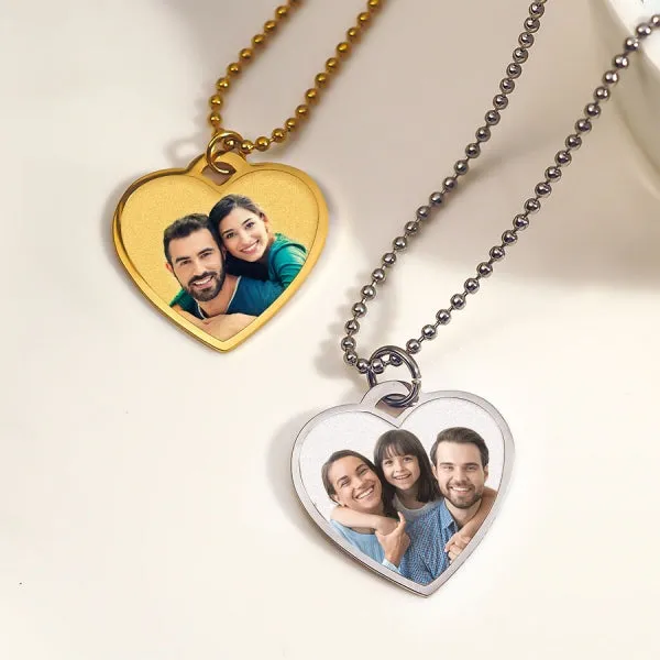 Stainless Steel Photo Engraved Heart Pendant with Chain Jewelry
