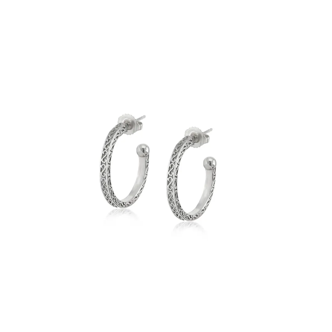 Stering Silver Engraved Hoops