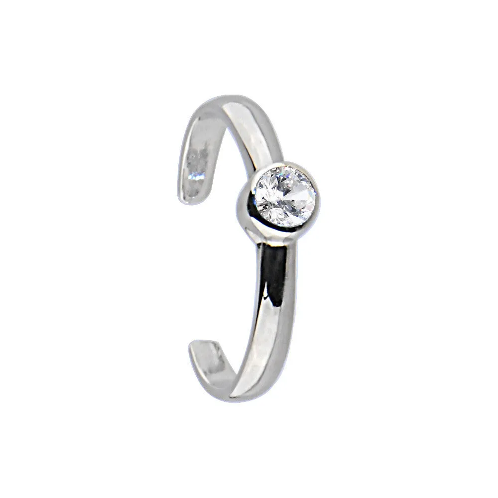 Sterling Silver 925 Cubic Zirconia Glamour Solitaire Toe Ring