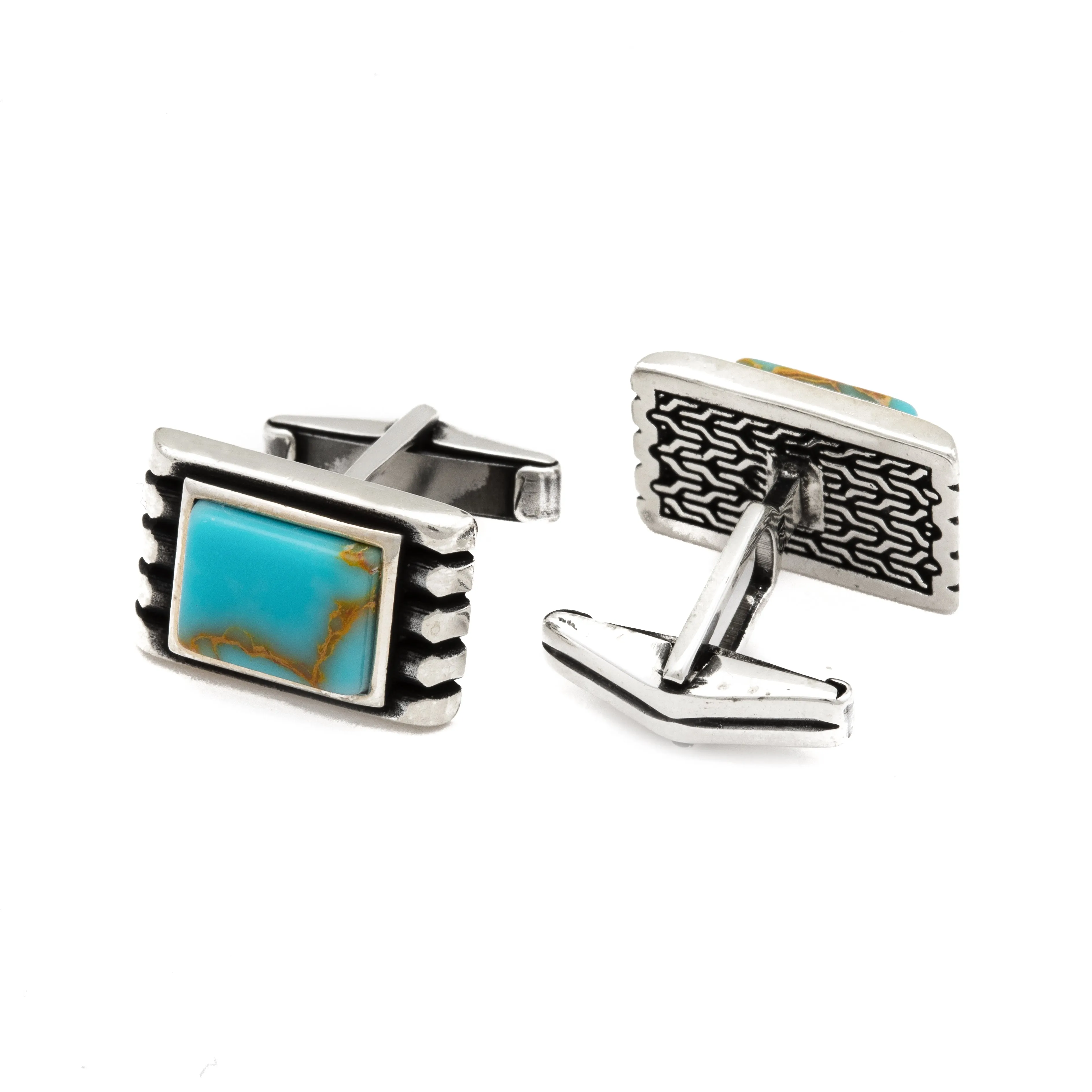 Sterling Silver Cufflink with Antique Turquoise Gemstone