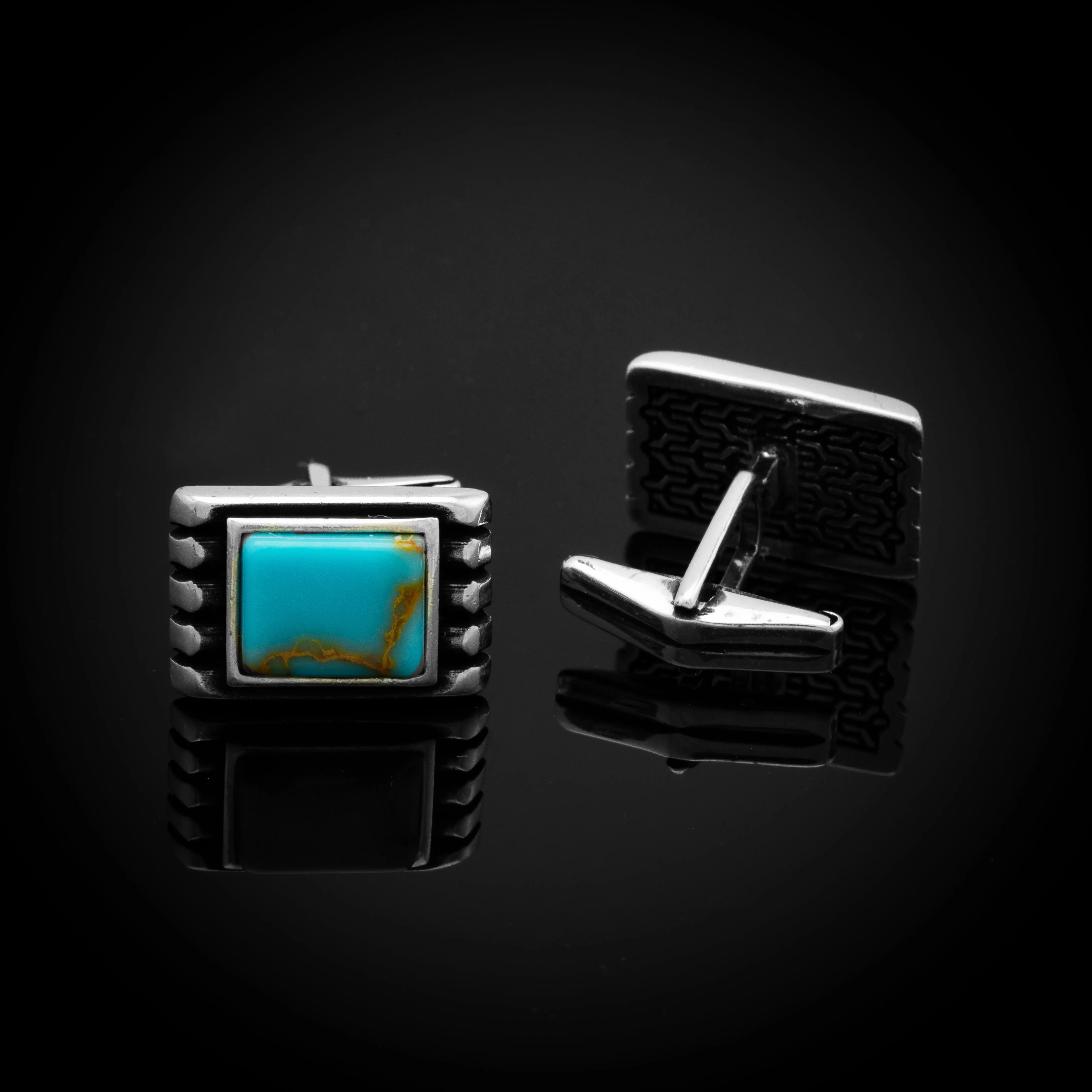 Sterling Silver Cufflink with Antique Turquoise Gemstone