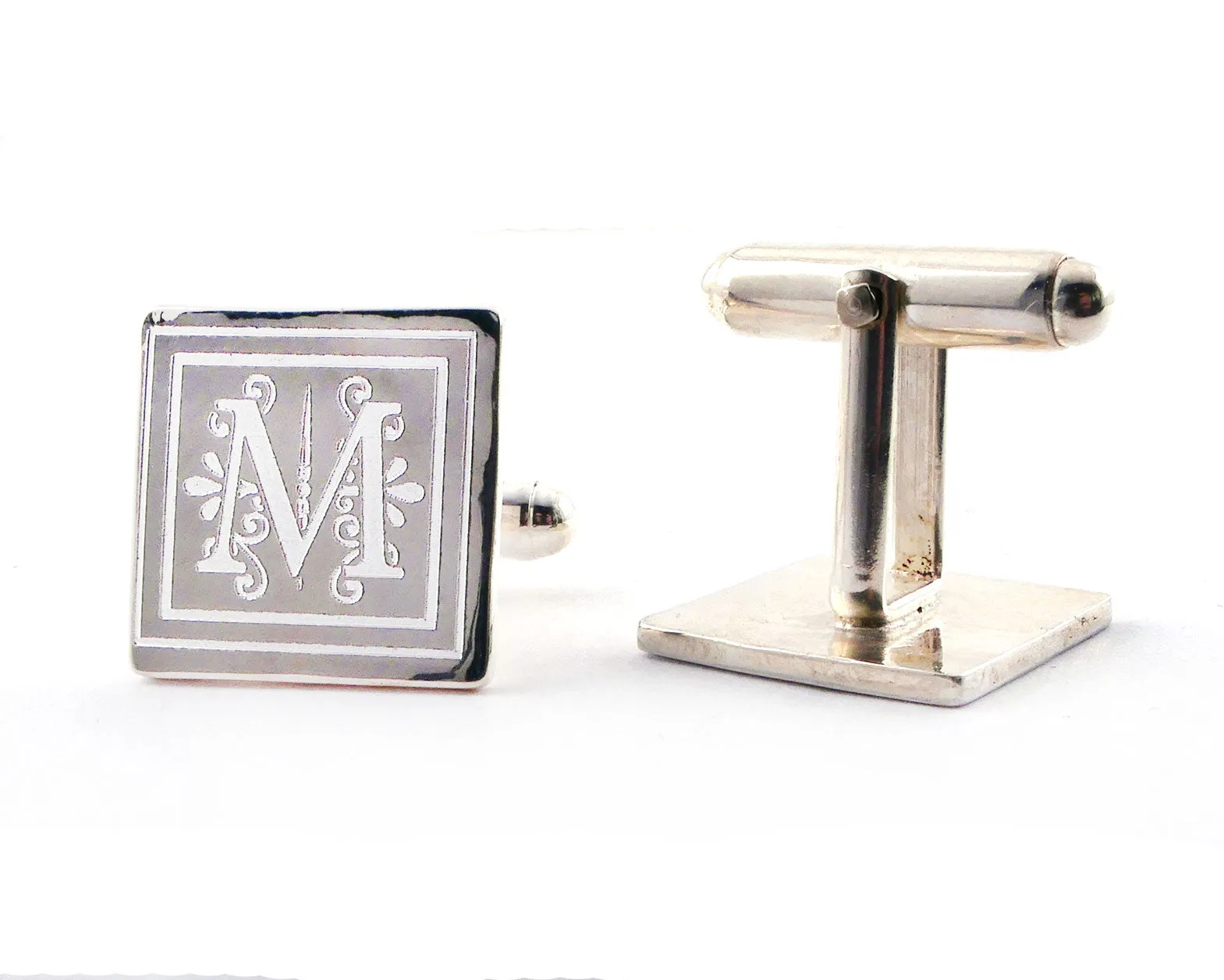 Sterling Silver Engraved Monogrammed Cufflinks