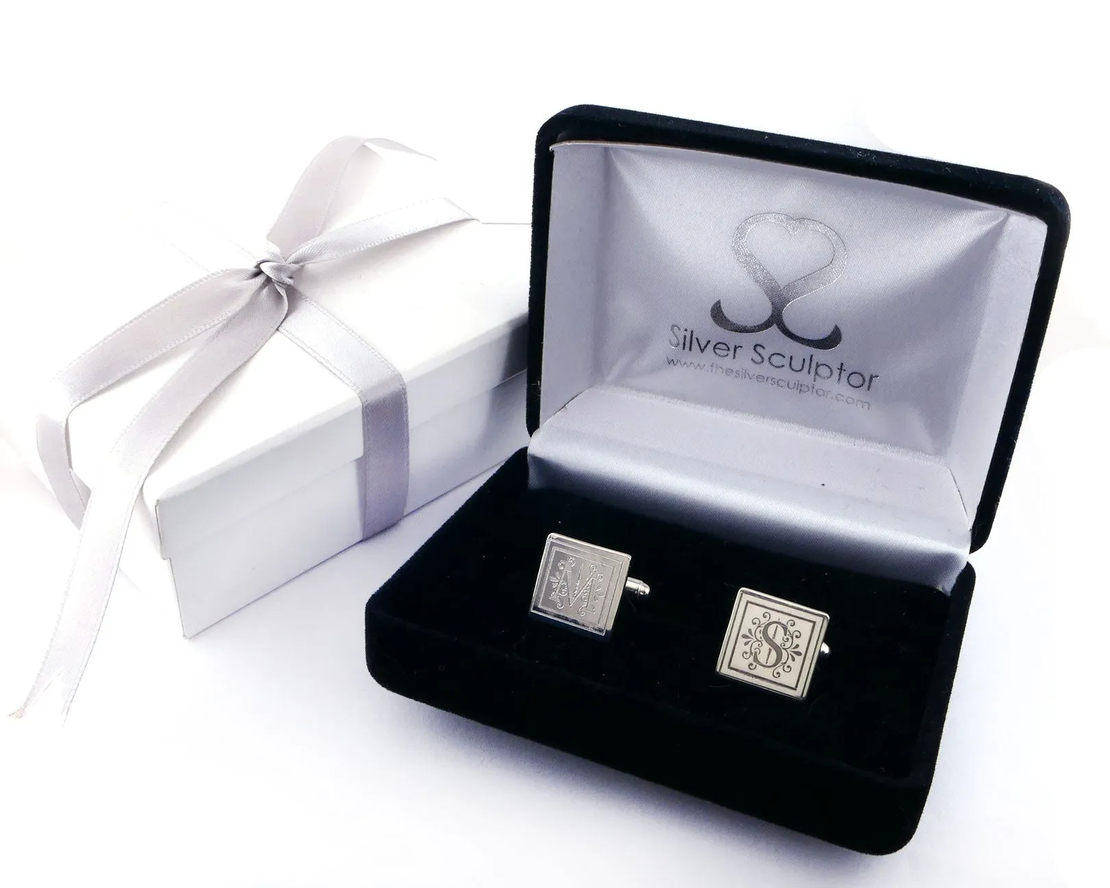 Sterling Silver Engraved Monogrammed Cufflinks