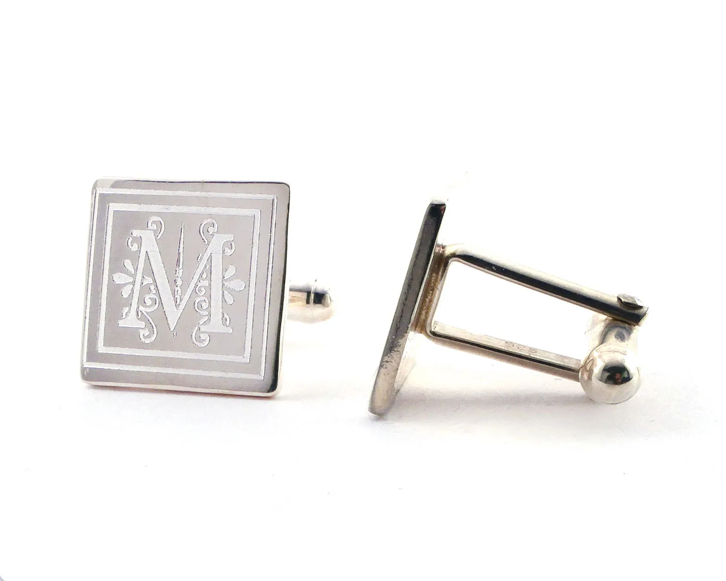 Sterling Silver Engraved Monogrammed Cufflinks