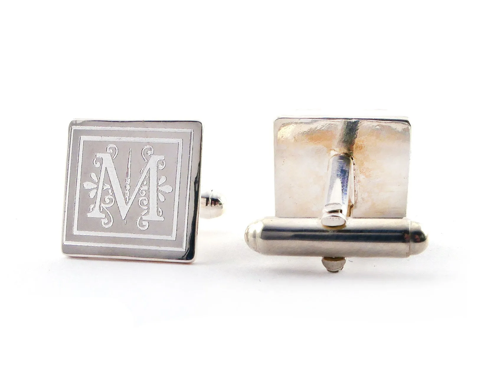 Sterling Silver Engraved Monogrammed Cufflinks