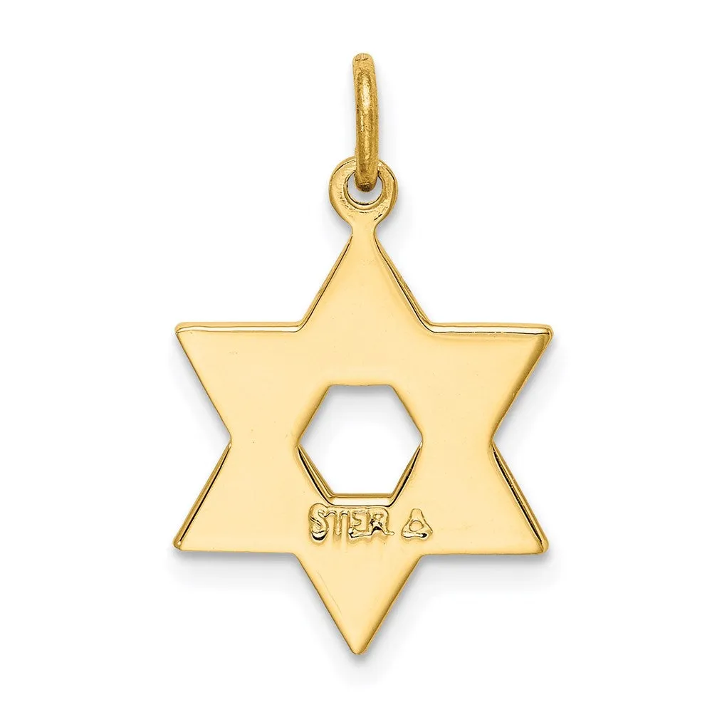 Sterling Silver Gold-tone Engraved Jewish Star Pendant