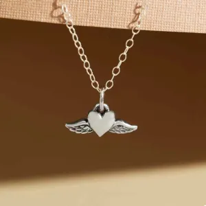 Sterling Silver Mini Flying Heart Necklace