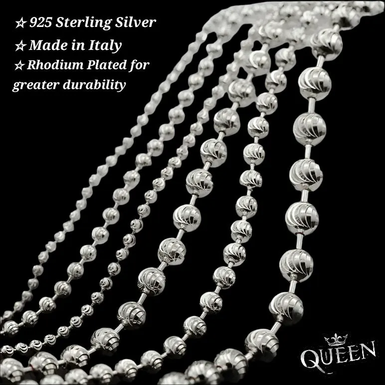 Sterling Silver Moon Cut Beaded Necklace