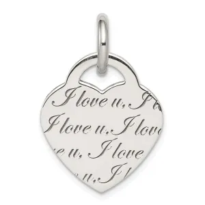 Sterling Silver Polished 'I Love u' Engraved Heart Pendant