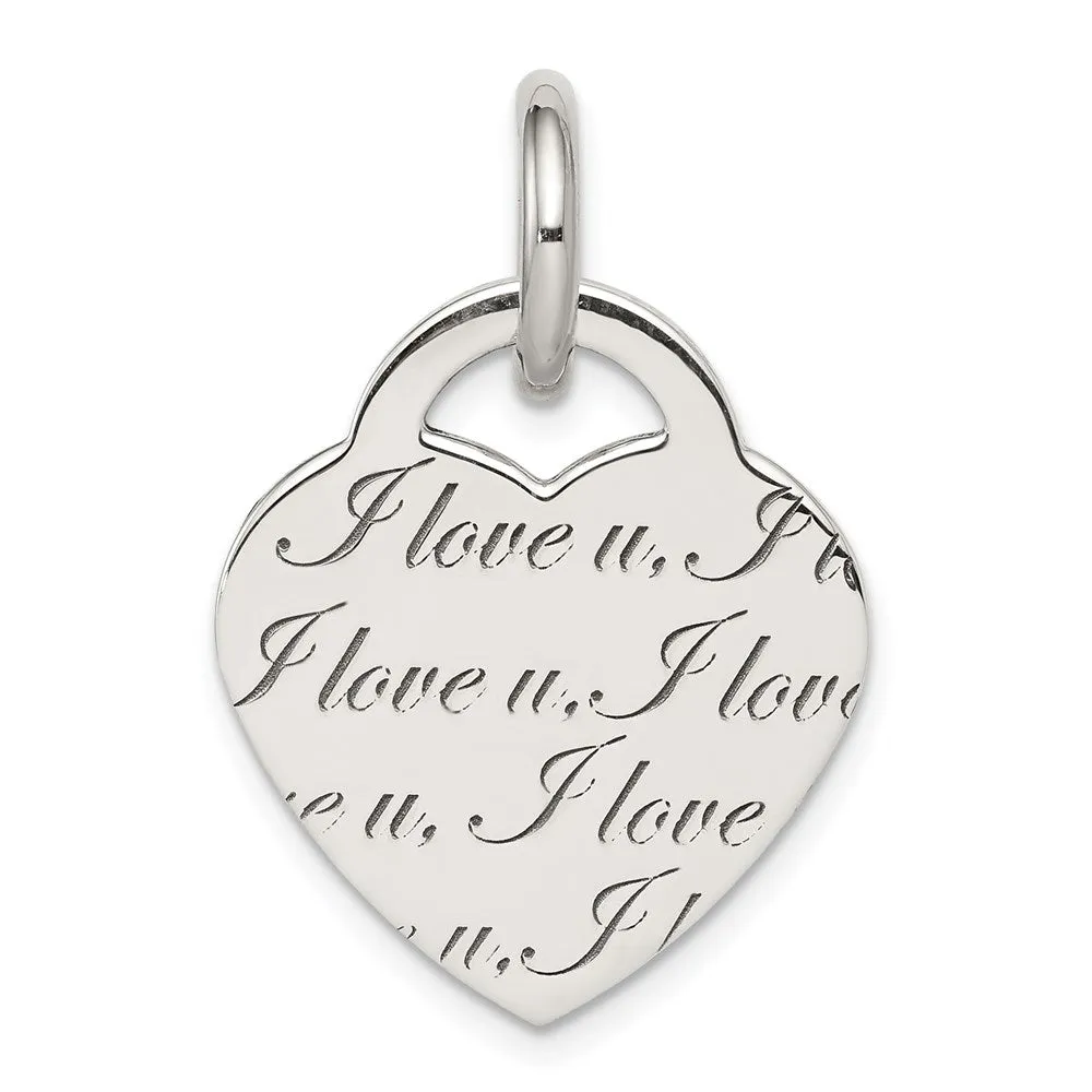 Sterling Silver Polished 'I Love u' Engraved Heart Pendant