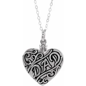Sterling Silver "Dad" Heart Ash Holder 18" Necklace