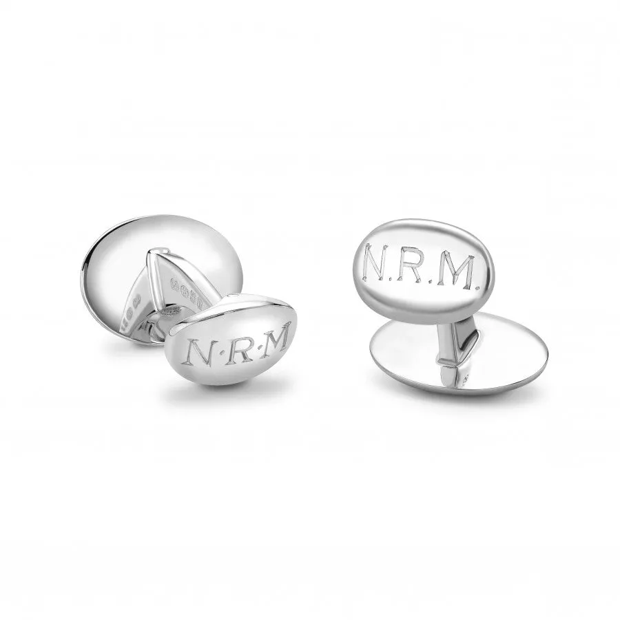 Sterling Silver Round Blue Enamel World Cufflinks