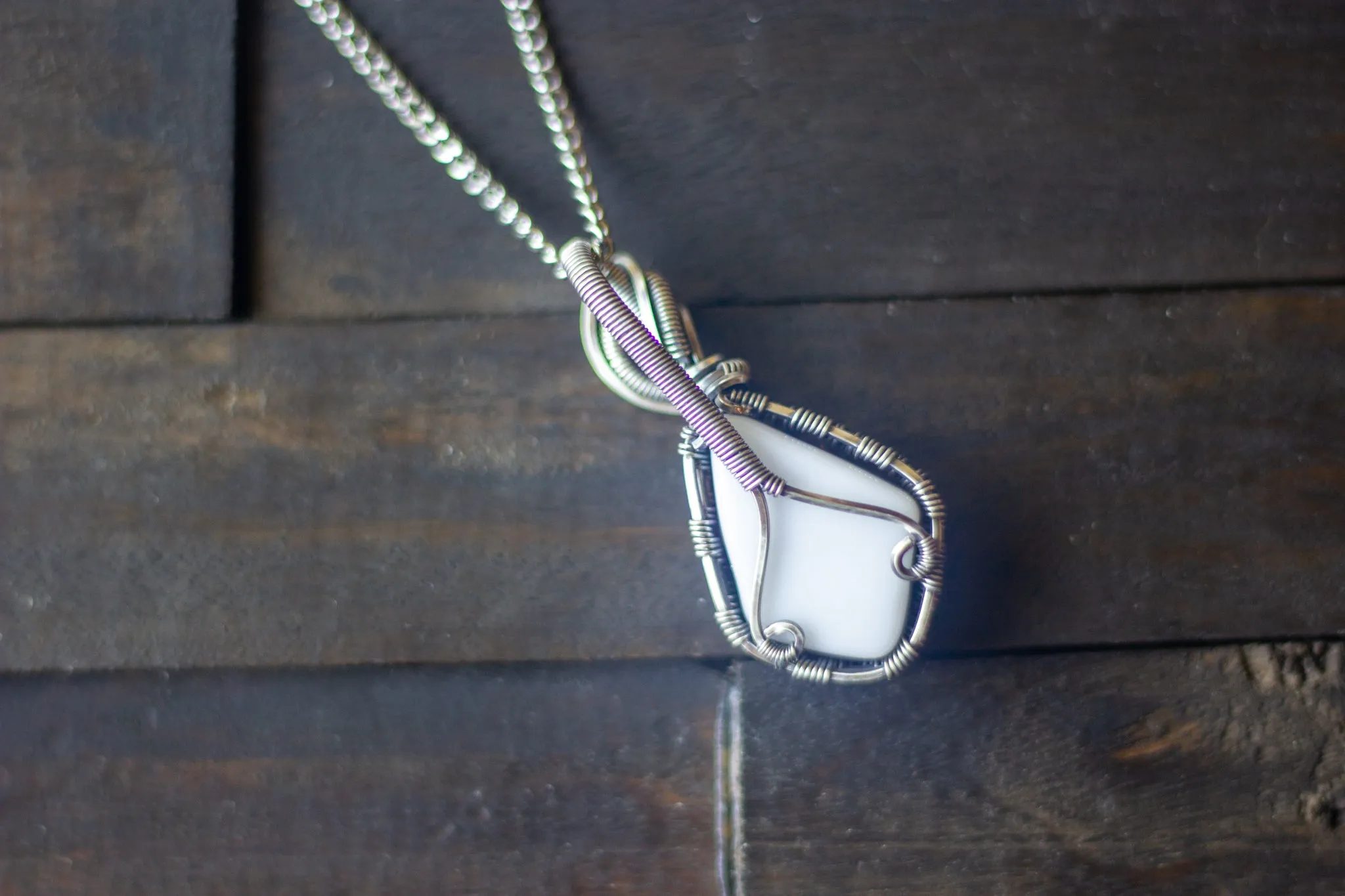 Sterling Silver Teardrop Pendant with Multicolored Fused Glass