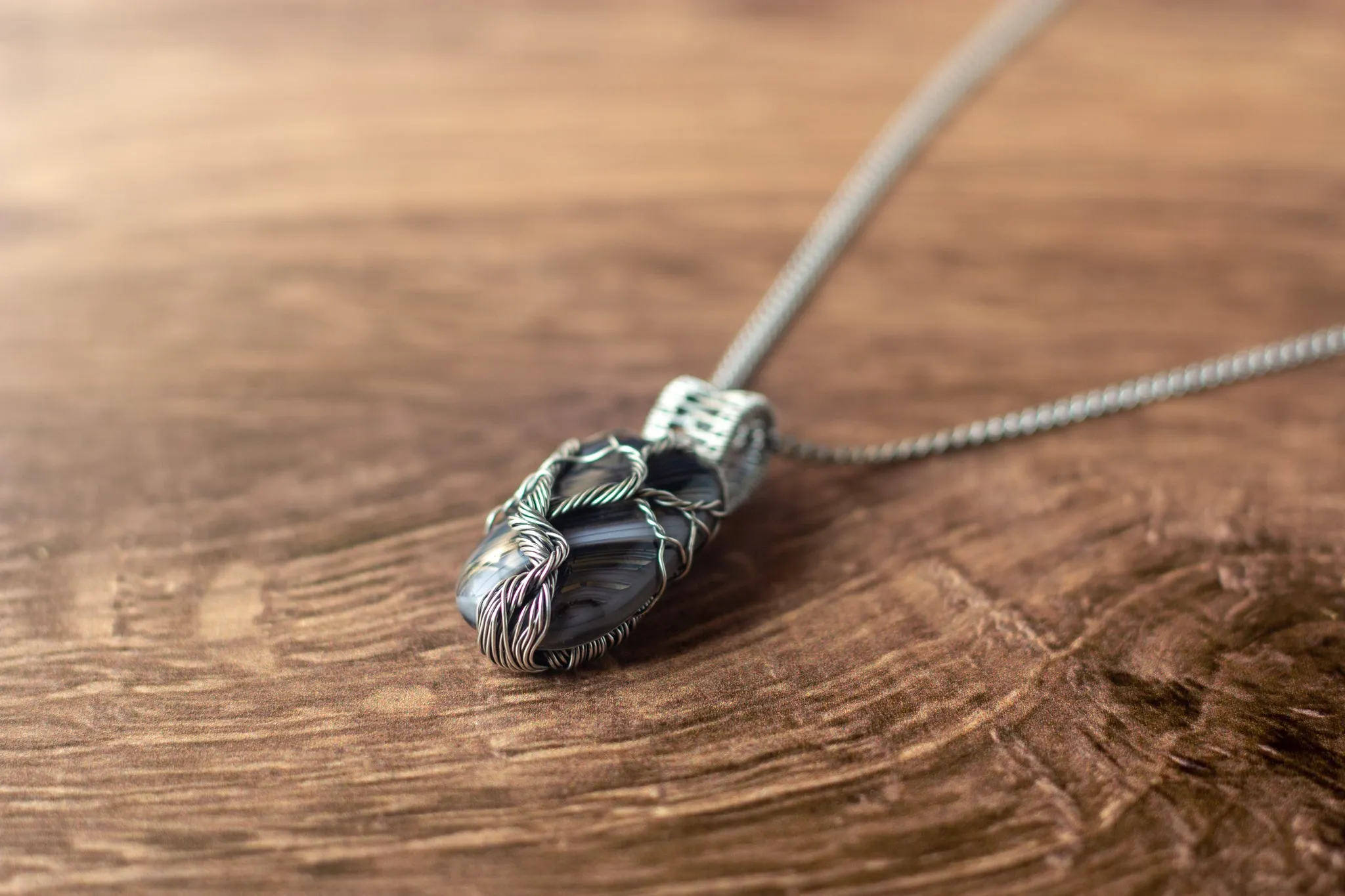Sterling Silver Tree of Life Pendant with Streaked Grey Fused Glass