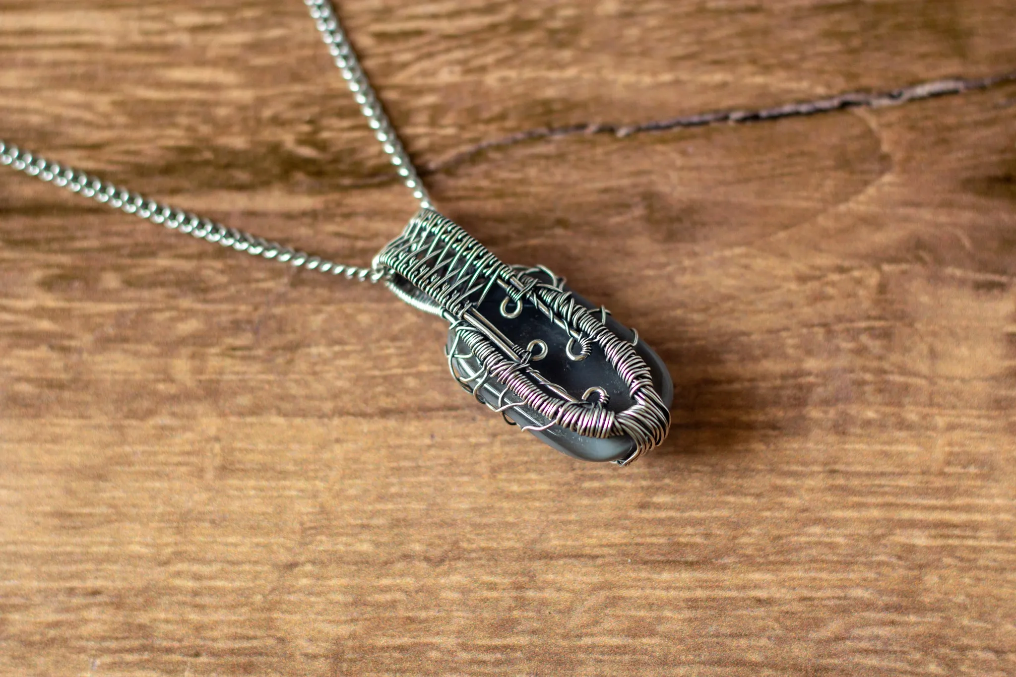 Sterling Silver Tree of Life Pendant with Streaked Grey Fused Glass