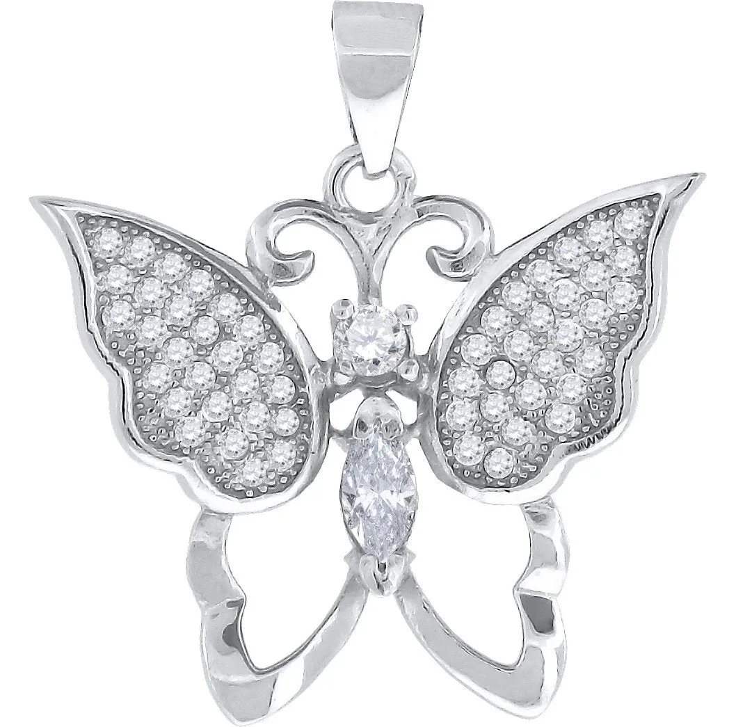 Sterling Silver Wo Round CZ Three Heart Pendant