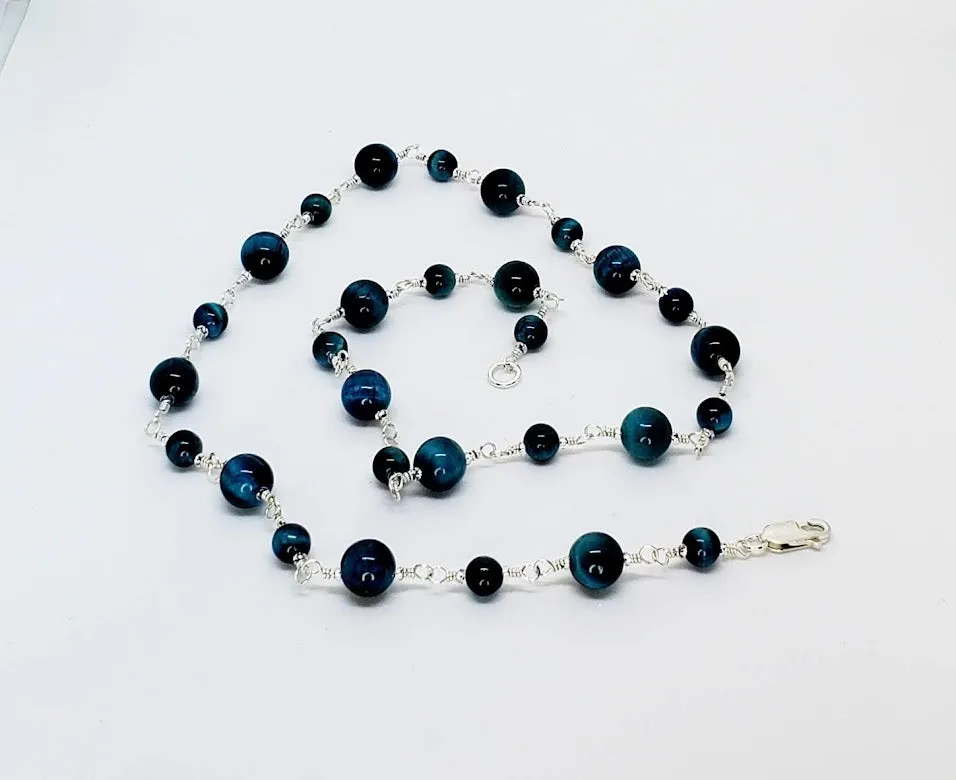 Sterling Silver wrapped chain Gemstone Beaded Necklace