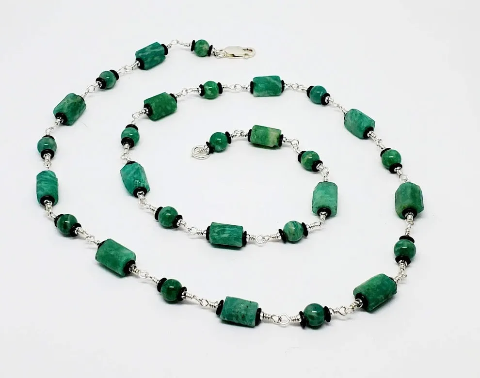 Sterling Silver wrapped chain Gemstone Beaded Necklace
