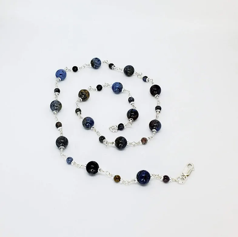 Sterling Silver wrapped chain Gemstone Beaded Necklace