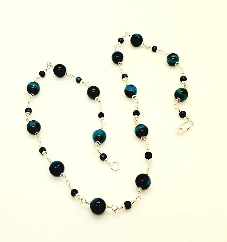 Sterling Silver wrapped chain Gemstone Beaded Necklace