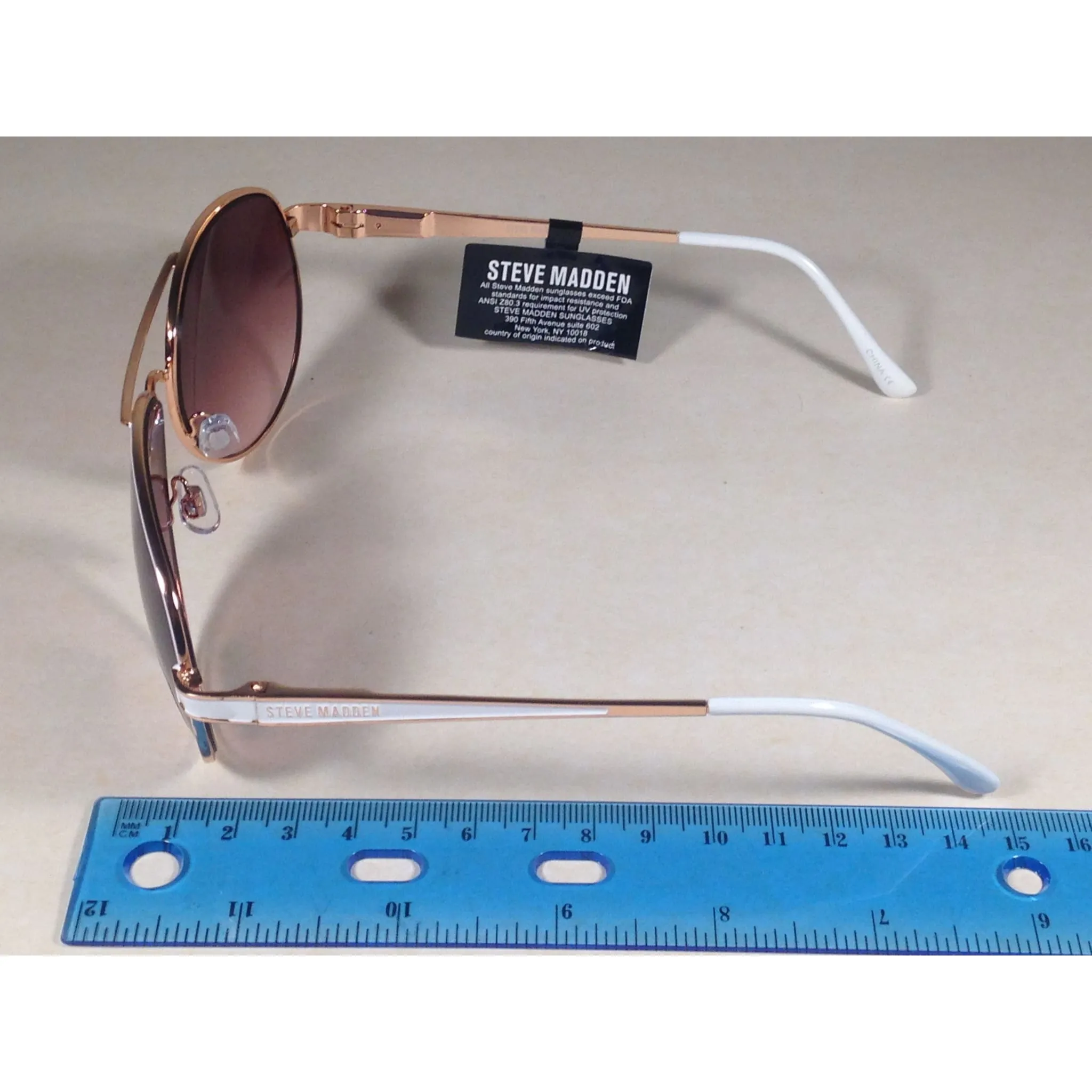 Steve Madden Aviator Pilot Sunglasses Brown Gradient S5602 Rose Gold White