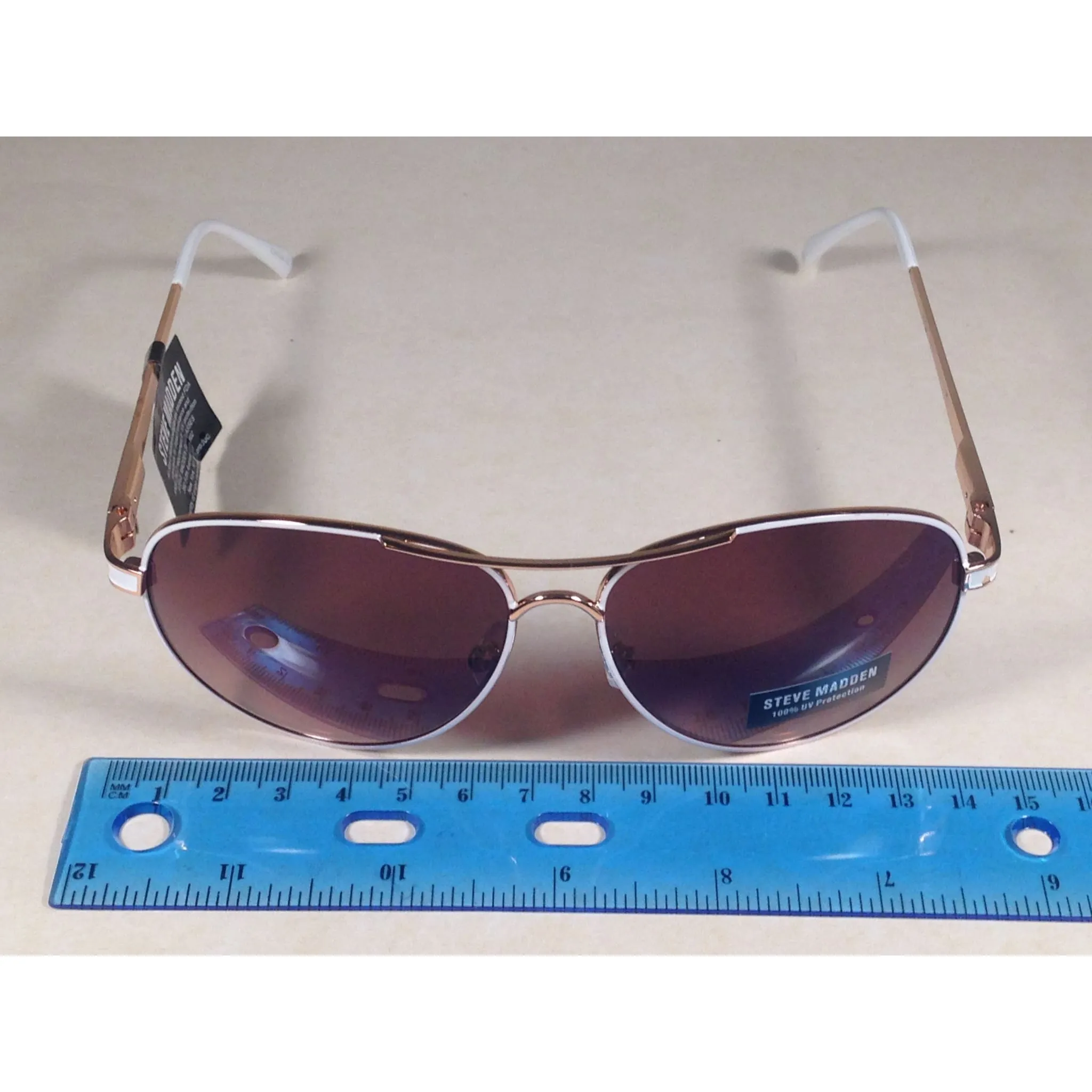 Steve Madden Aviator Pilot Sunglasses Brown Gradient S5602 Rose Gold White