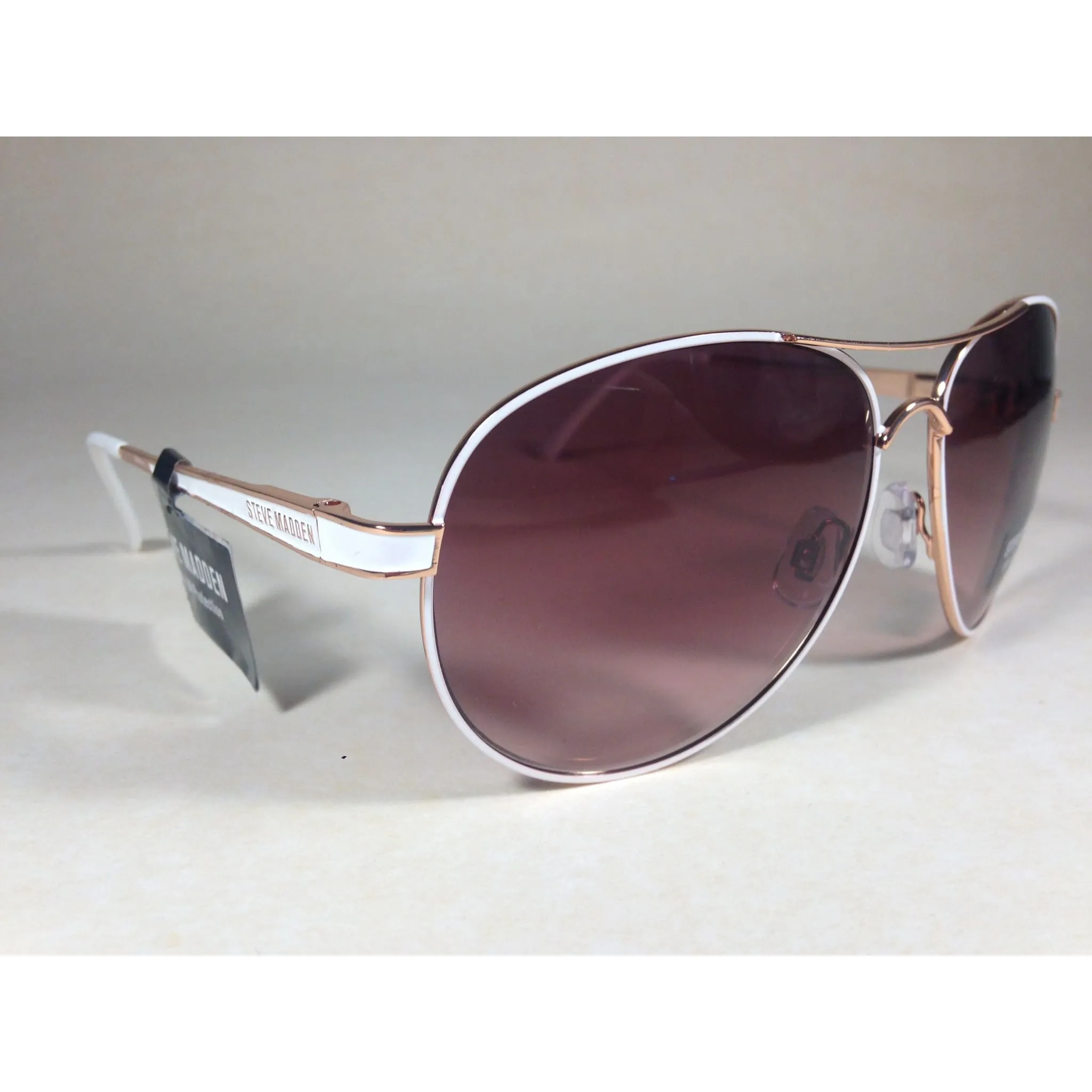 Steve Madden Aviator Pilot Sunglasses Brown Gradient S5602 Rose Gold White