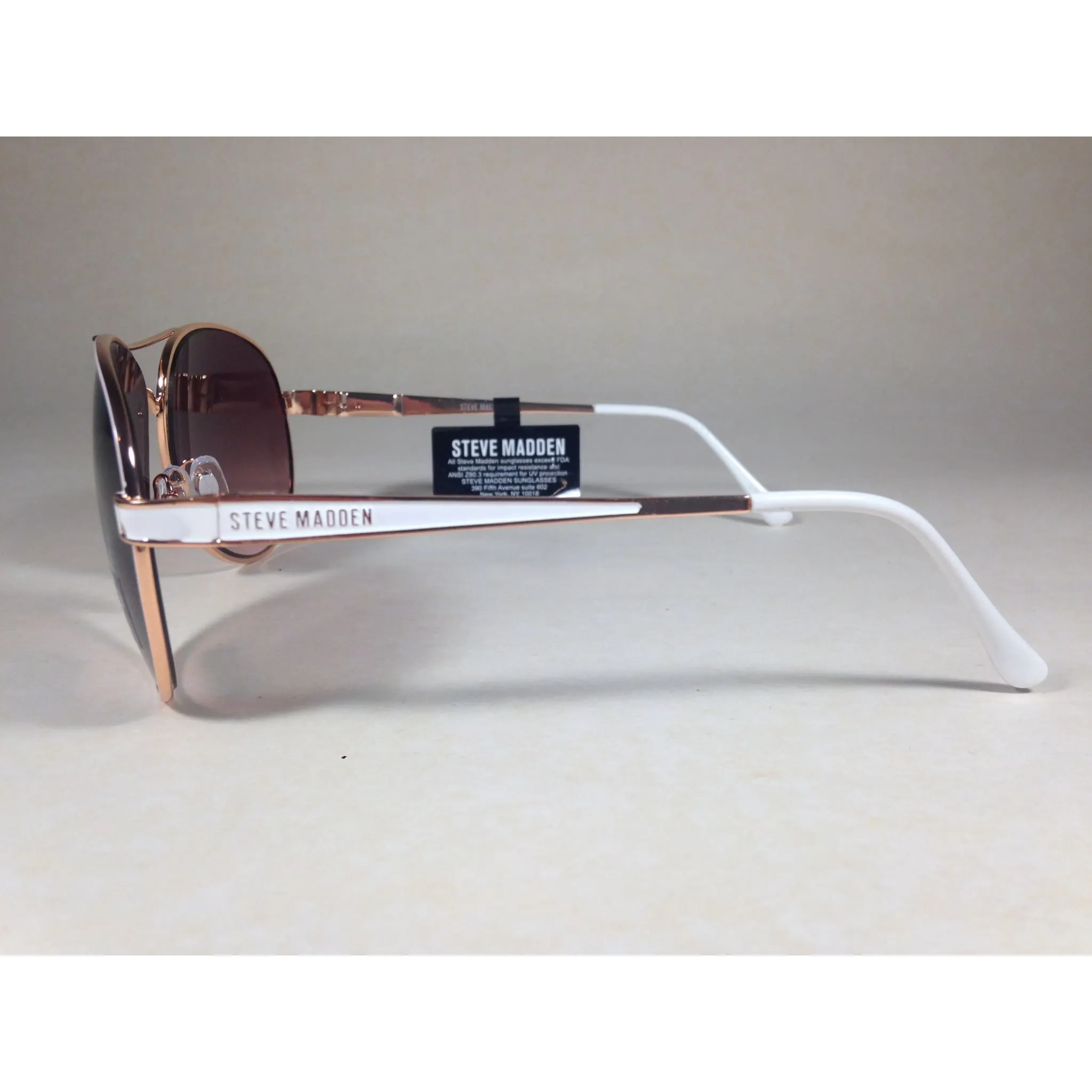Steve Madden Aviator Pilot Sunglasses Brown Gradient S5602 Rose Gold White