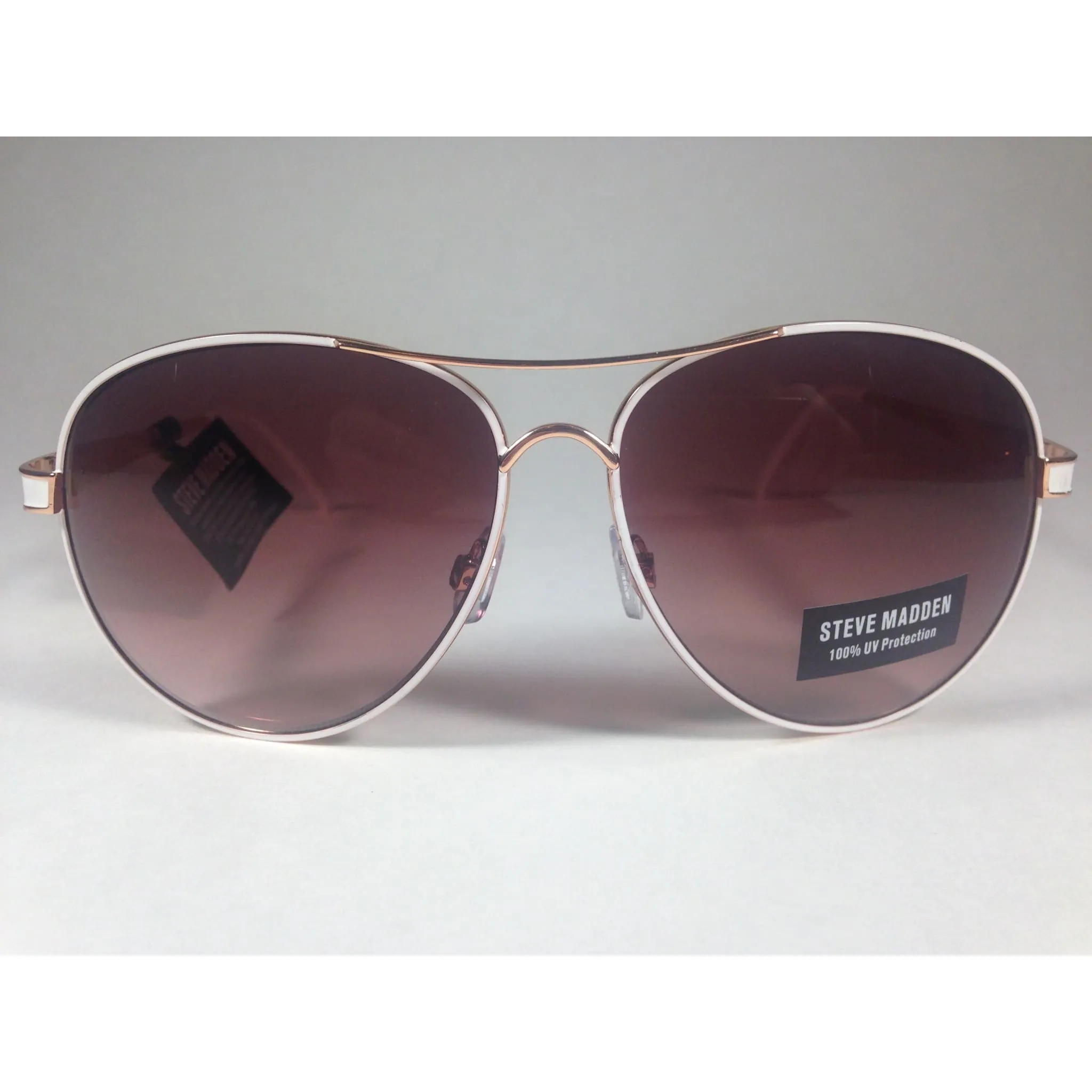 Steve Madden Aviator Pilot Sunglasses Brown Gradient S5602 Rose Gold White