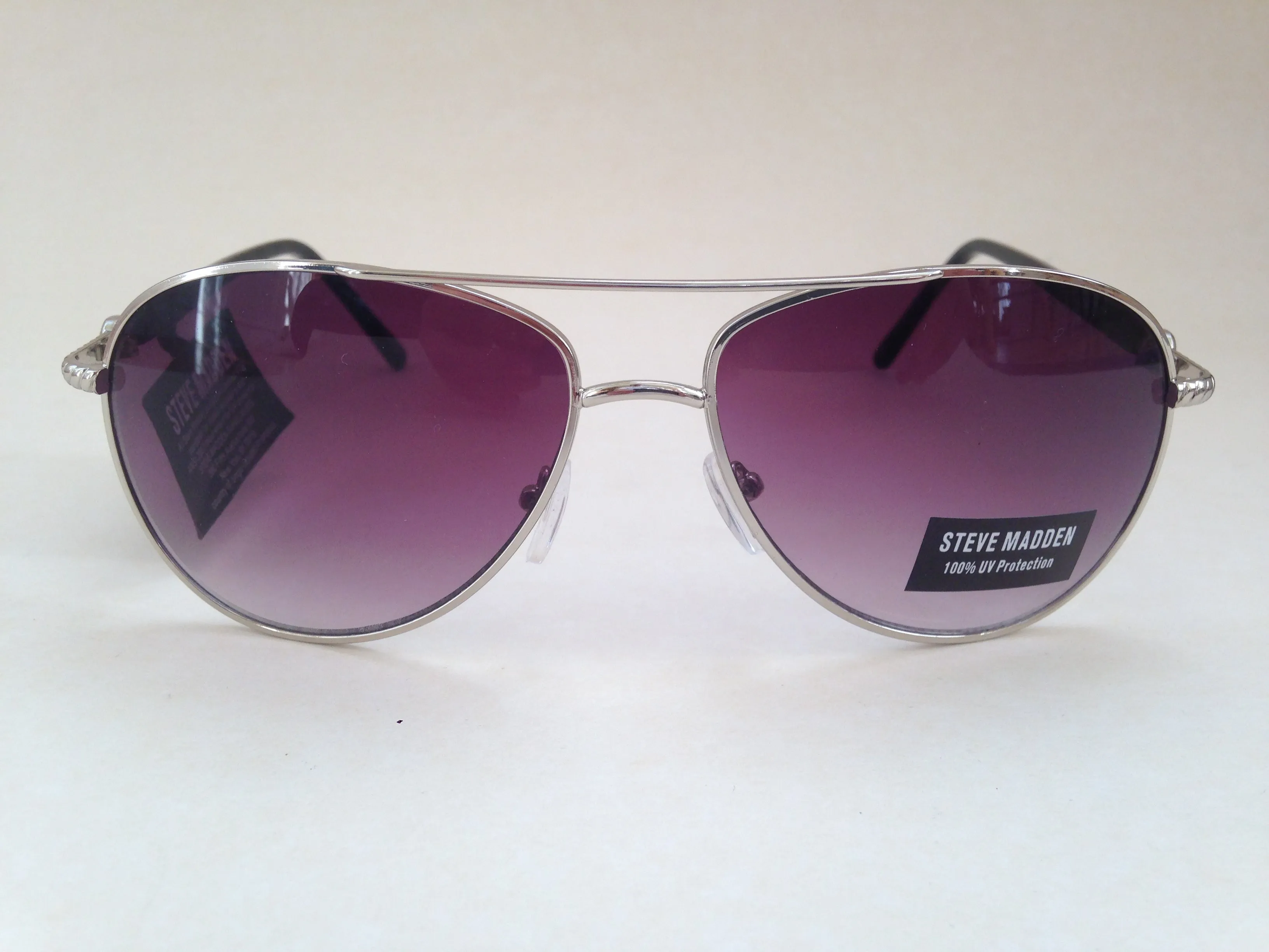 Steve Madden Aviator Sunglasses Black Silver Purple Gradient Rhinestone S5187 BLACK