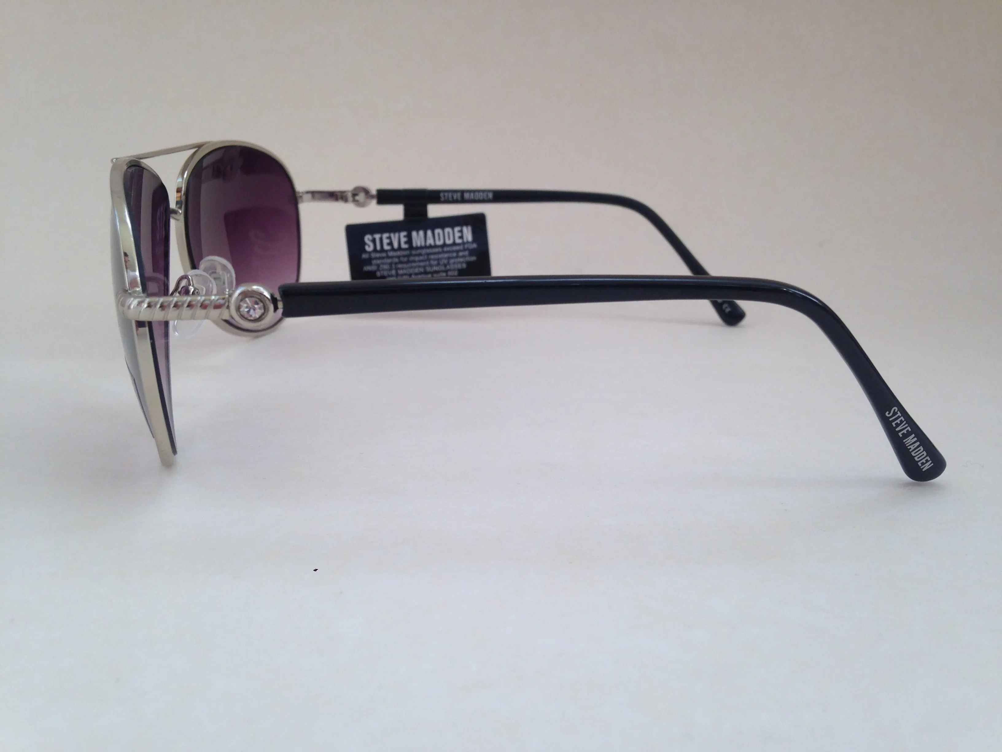 Steve Madden Aviator Sunglasses Black Silver Purple Gradient Rhinestone S5187 BLACK