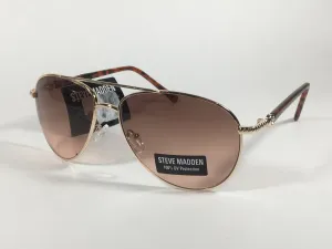 Steve Madden Aviator Sunglasses Brown Tortoise Gold Frame Brown Gradient Lens Rhinestone S5187 TORT
