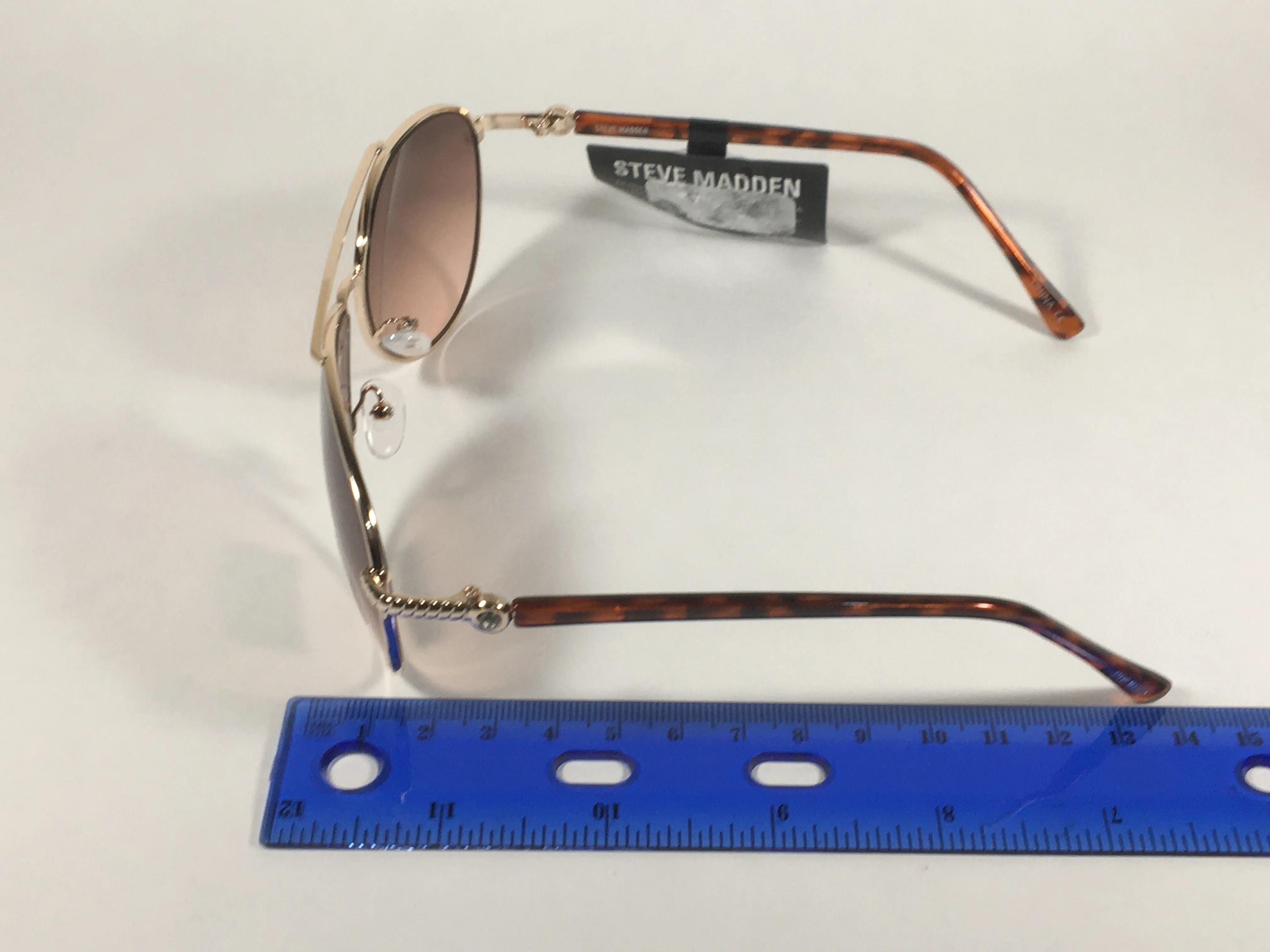 Steve Madden Aviator Sunglasses Brown Tortoise Gold Frame Brown Gradient Lens Rhinestone S5187 TORT