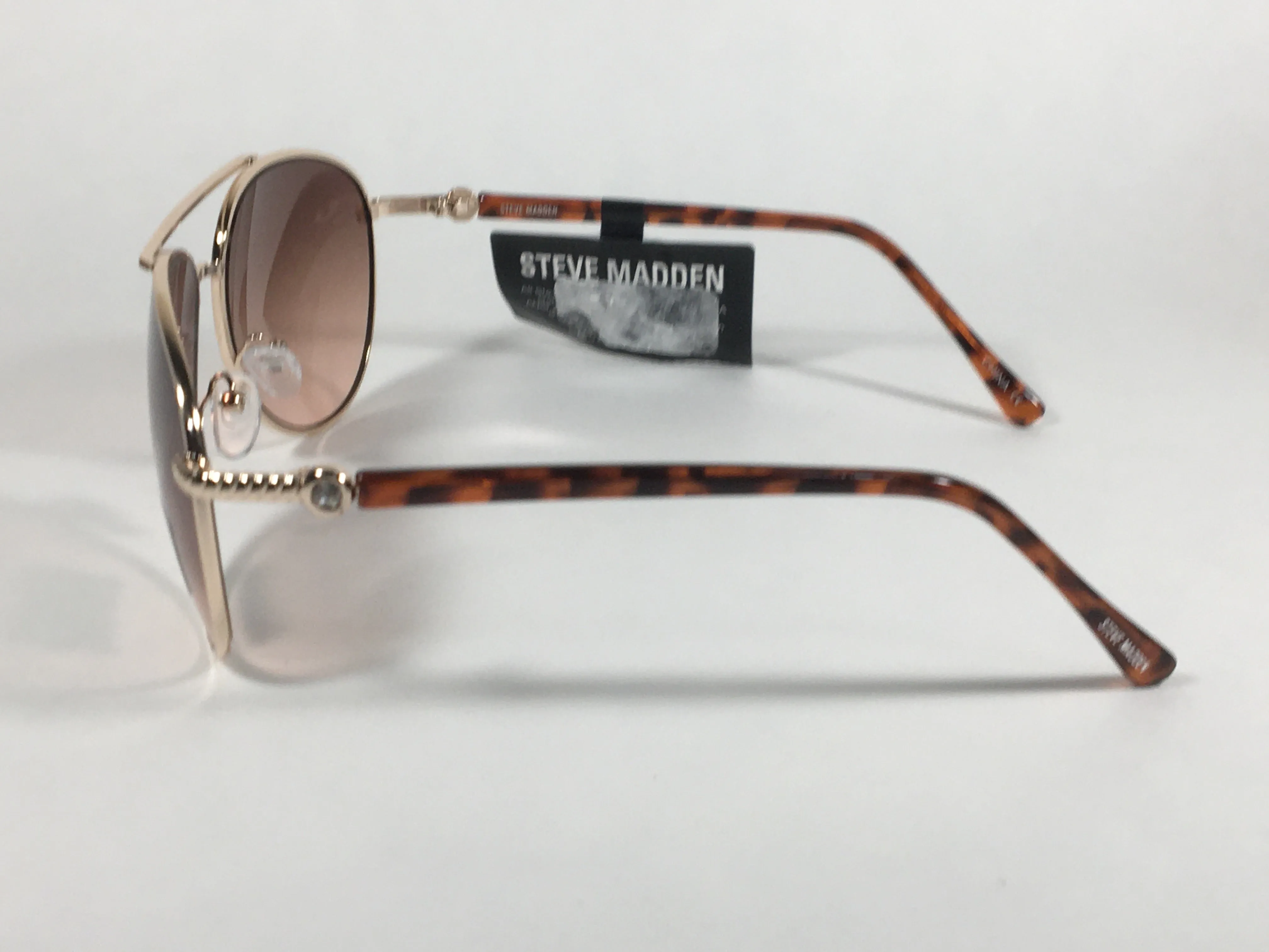 Steve Madden Aviator Sunglasses Brown Tortoise Gold Frame Brown Gradient Lens Rhinestone S5187 TORT