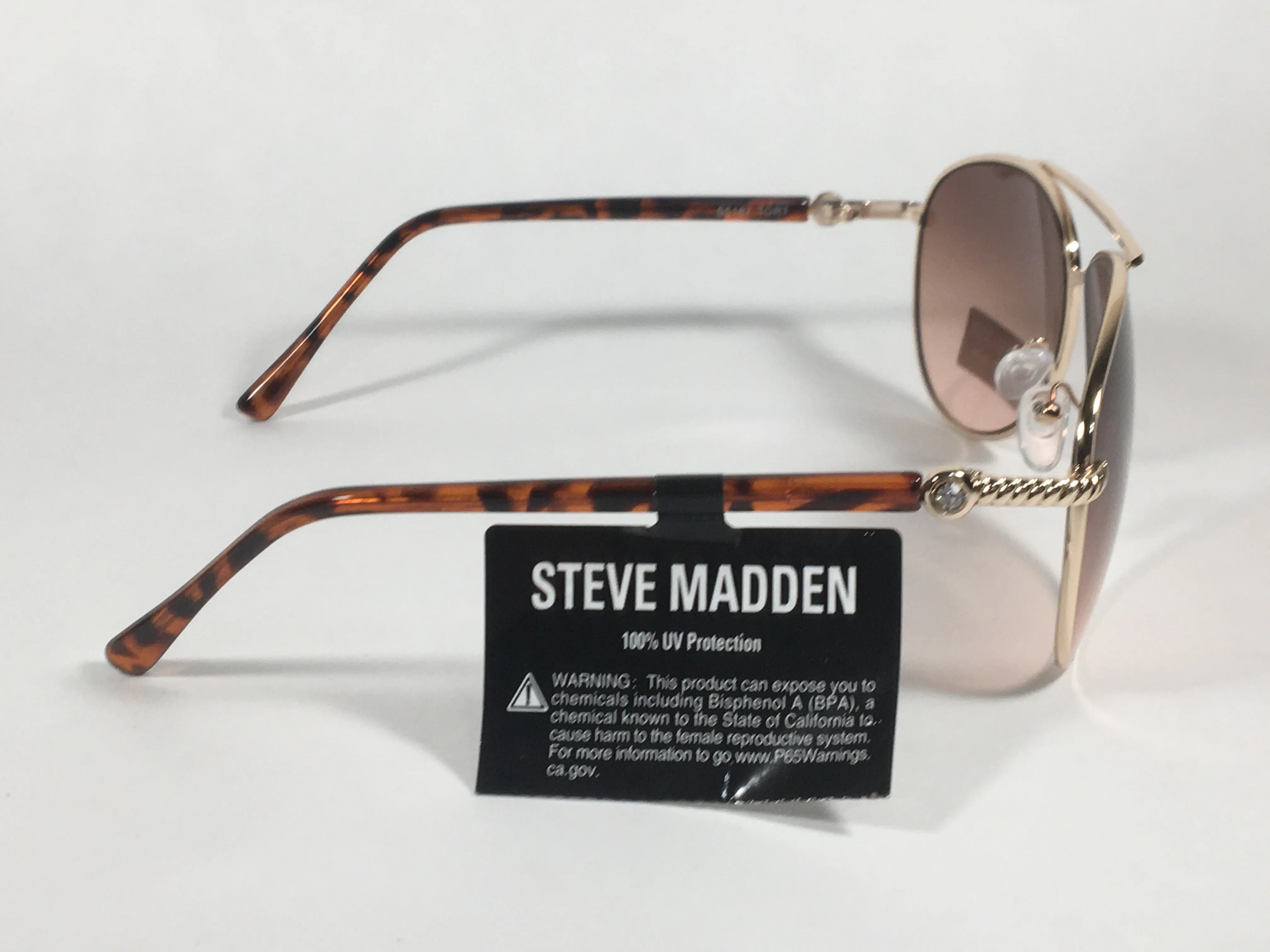 Steve Madden Aviator Sunglasses Brown Tortoise Gold Frame Brown Gradient Lens Rhinestone S5187 TORT