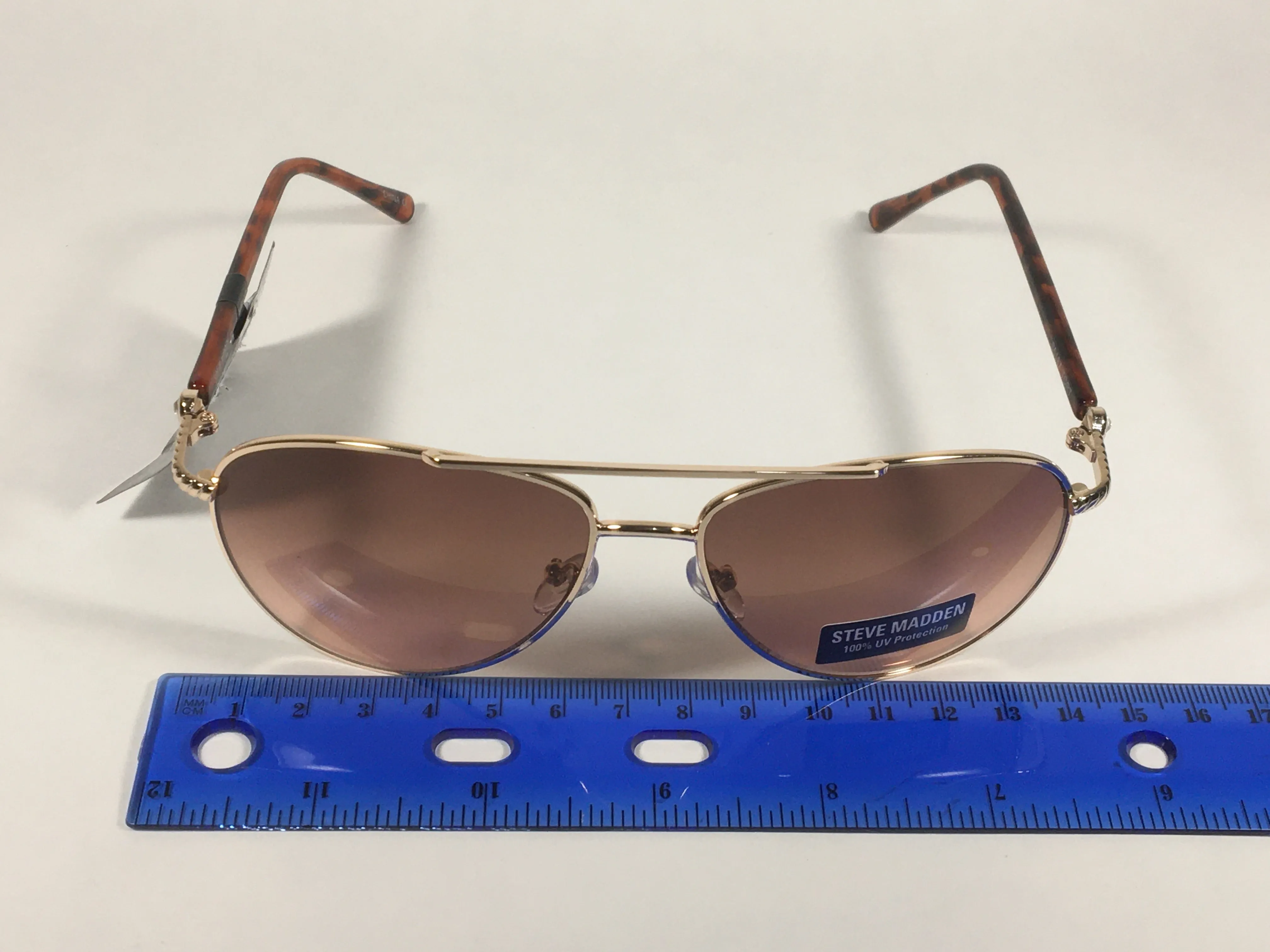 Steve Madden Aviator Sunglasses Brown Tortoise Gold Frame Brown Gradient Lens Rhinestone S5187 TORT