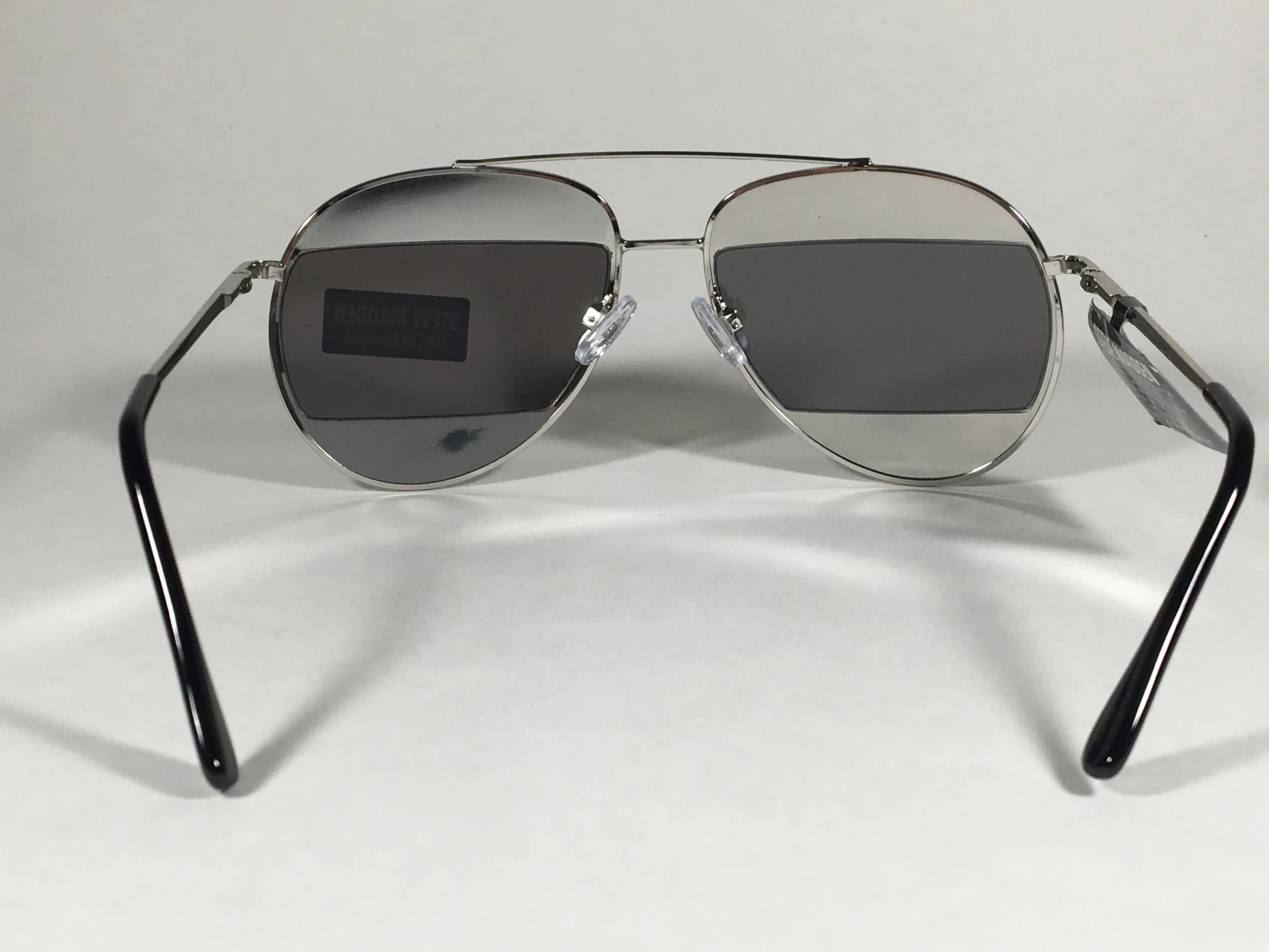 Steve Madden Retro Future Split Aviator Sunglasses Silver Mirror SM482110