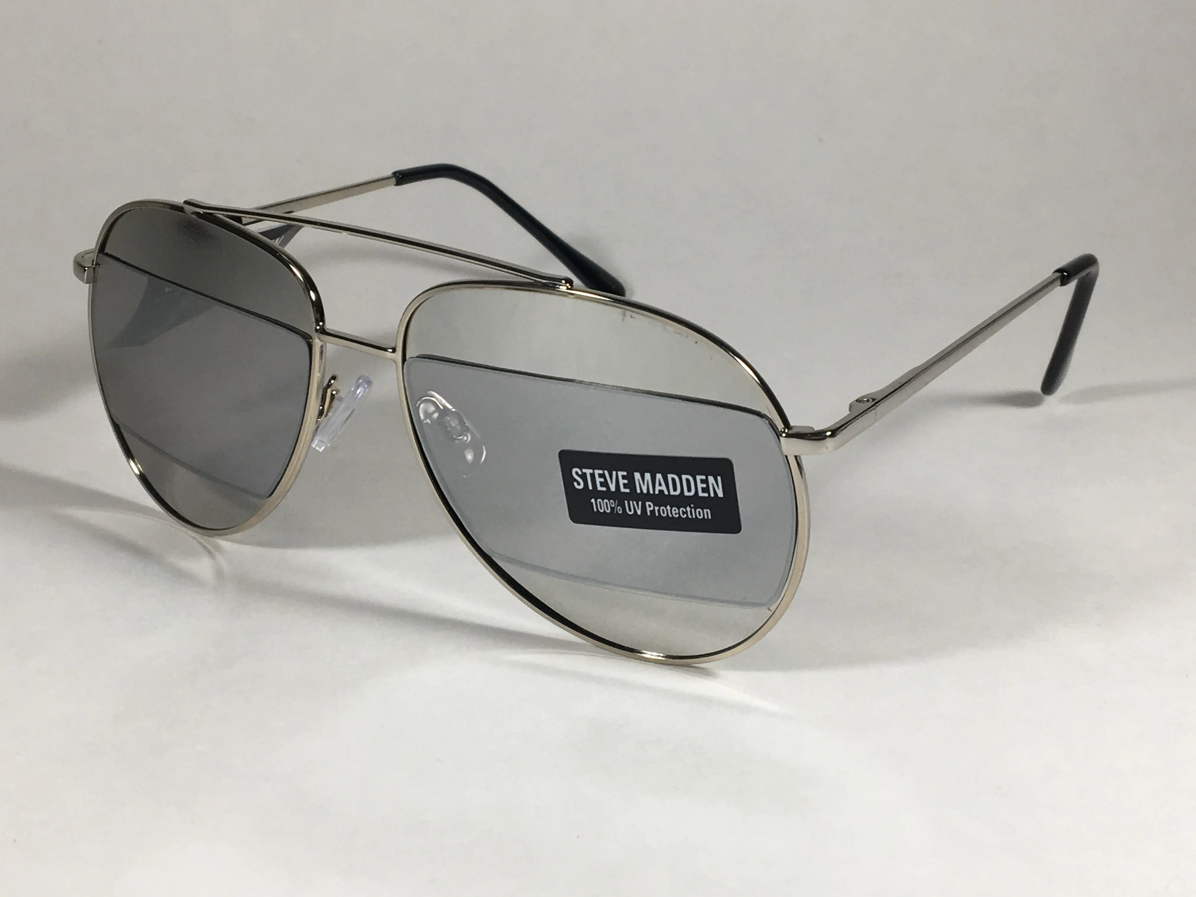 Steve Madden Retro Future Split Aviator Sunglasses Silver Mirror SM482110