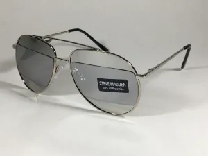 Steve Madden Retro Future Split Aviator Sunglasses Silver Mirror SM482110