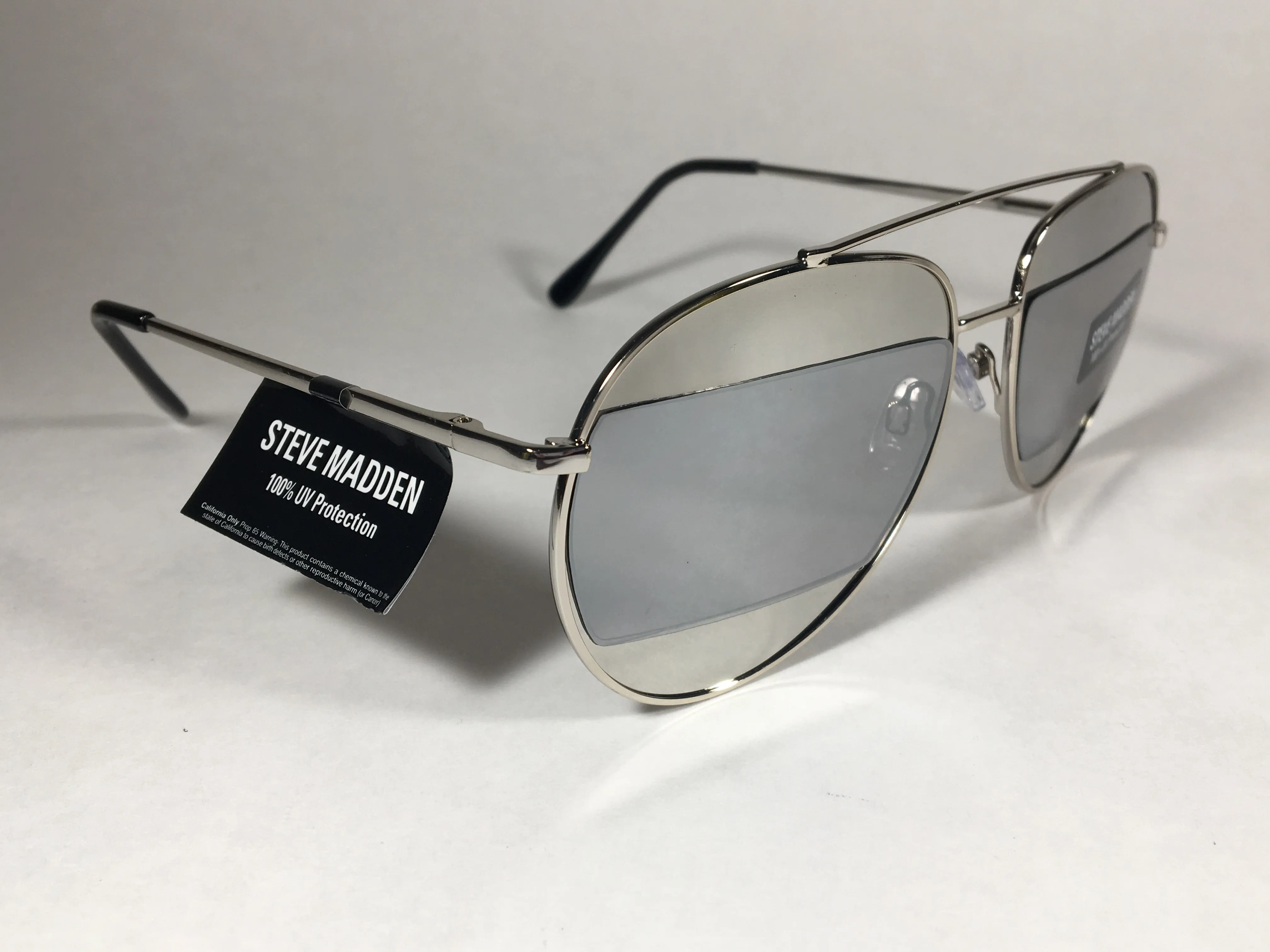 Steve Madden Retro Future Split Aviator Sunglasses Silver Mirror SM482110