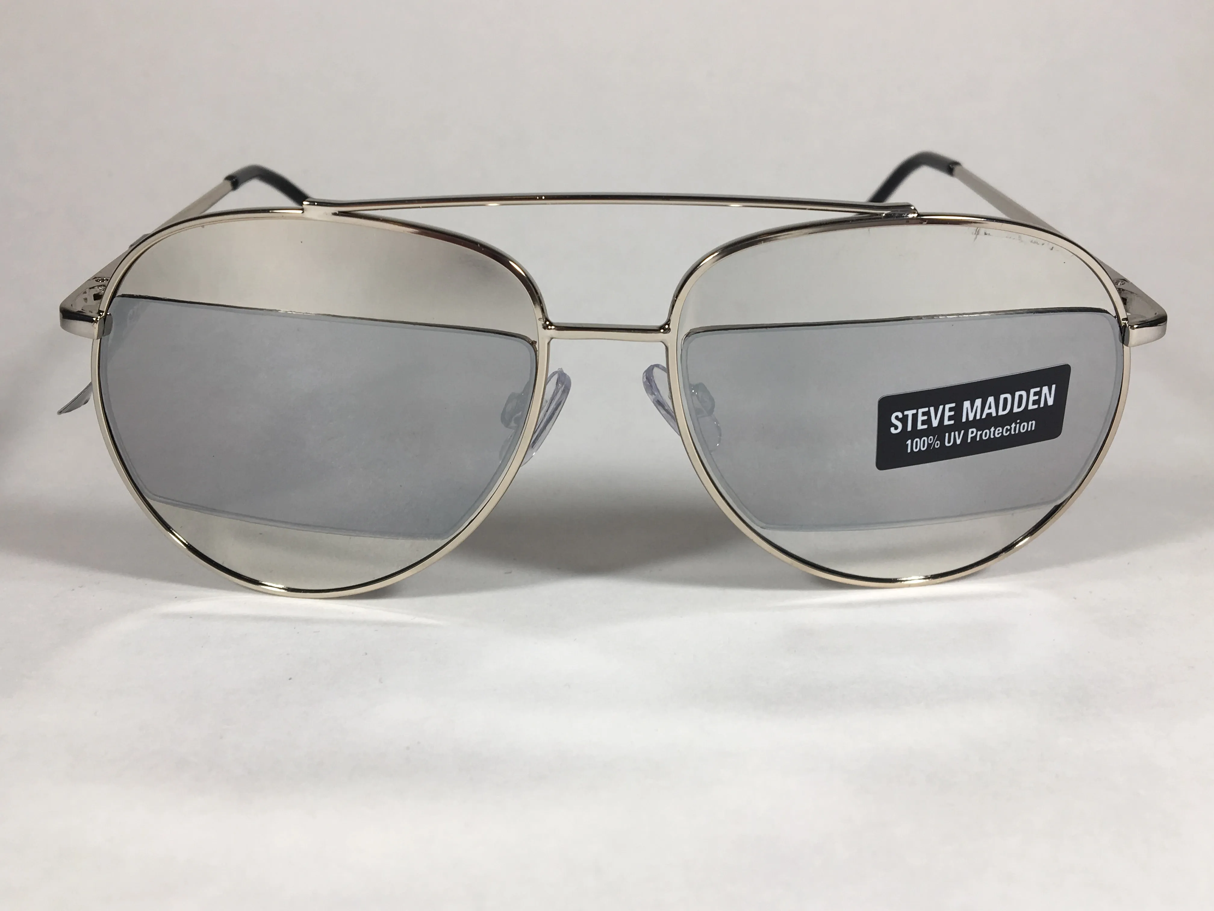 Steve Madden Retro Future Split Aviator Sunglasses Silver Mirror SM482110