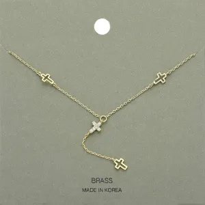 STONE PAVED CROSSS POINTED Y SHAPED NECKLACE (SILVER & GOLD)