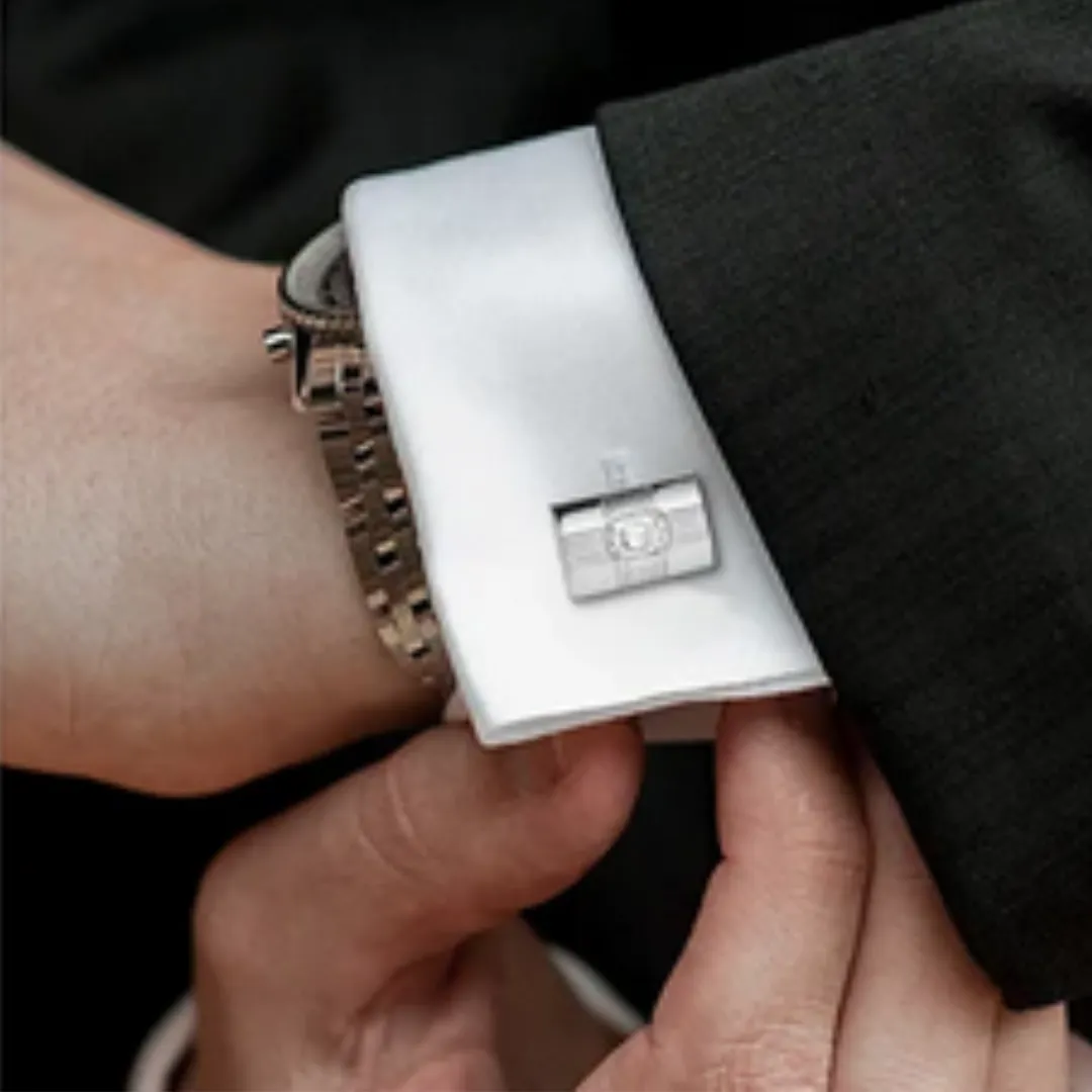 Stripes with Rhinestone Silver Cufflinks