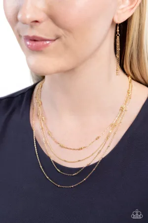 Studded Shimmer - Gold - Tiered Chain Paparazzi Short Necklace