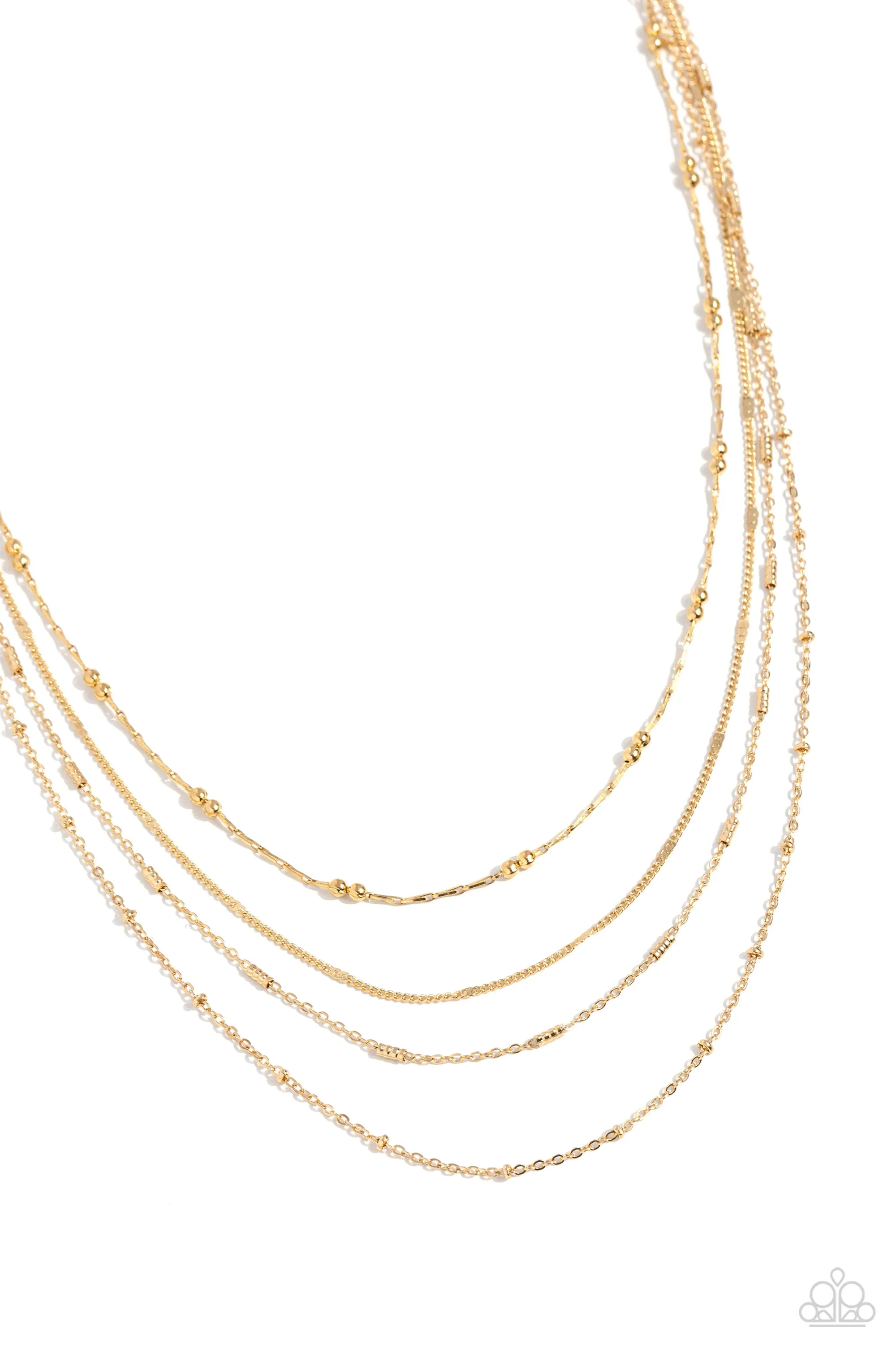 Studded Shimmer - Gold - Tiered Chain Paparazzi Short Necklace