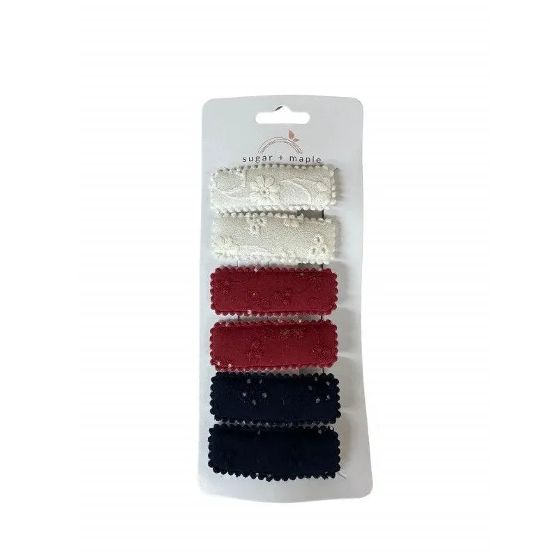 Sugar   Maple Barrette Clips White Red Navy