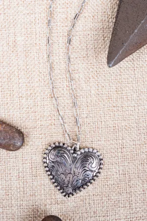 Sunflower Heart Silvertone Necklace
