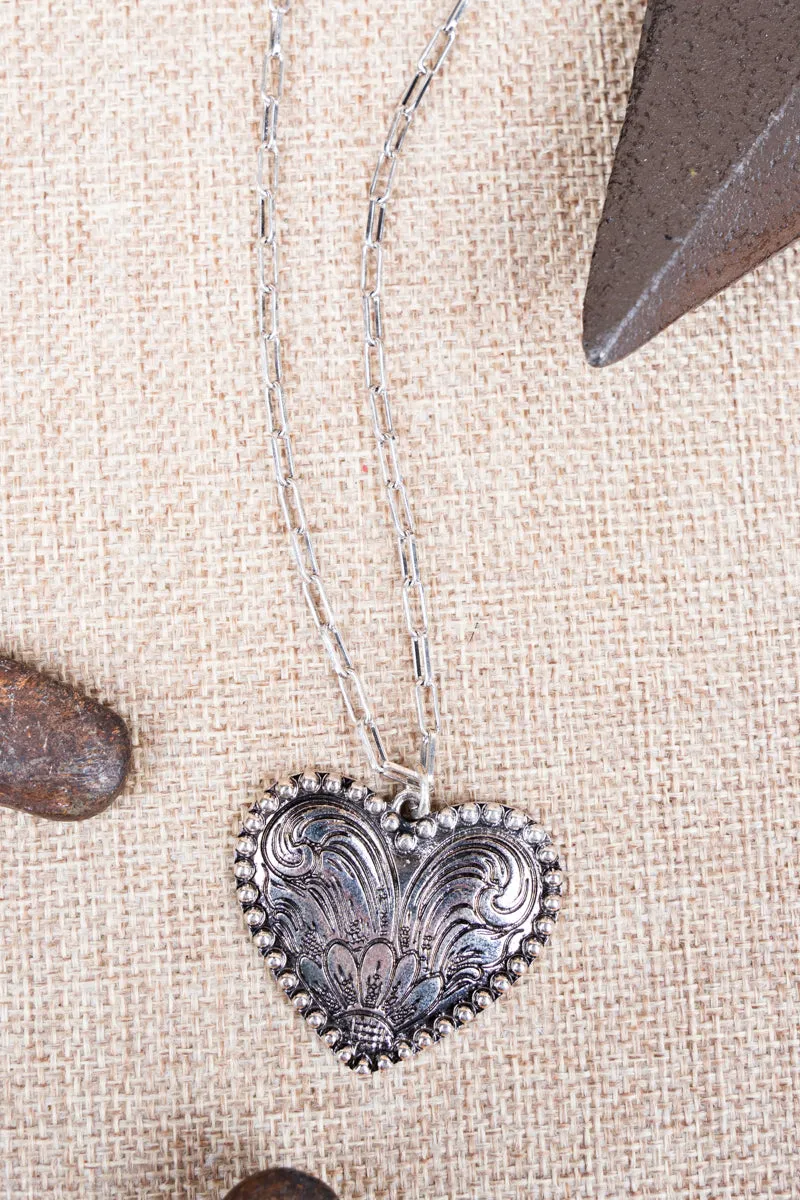 Sunflower Heart Silvertone Necklace