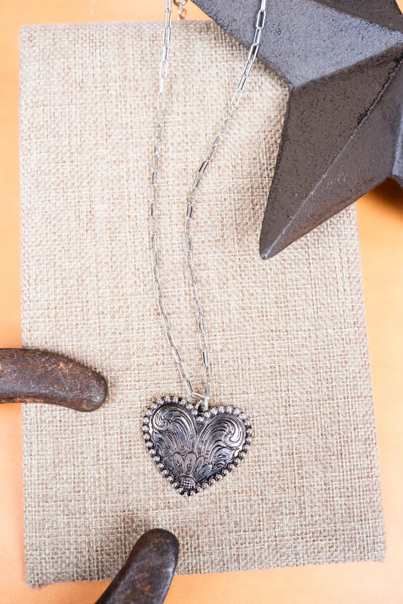 Sunflower Heart Silvertone Necklace